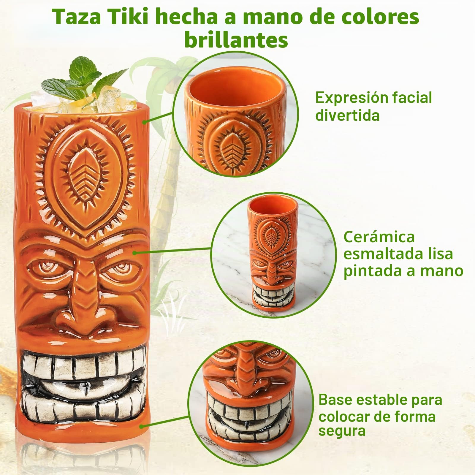 SuproBarware Juego de 12 tazas Tiki - Grandes vasos de cóctel Tiki, vasos de cóctel exóticos y lindos para fiestas hawaianas, vasos de cerámica hawaiana