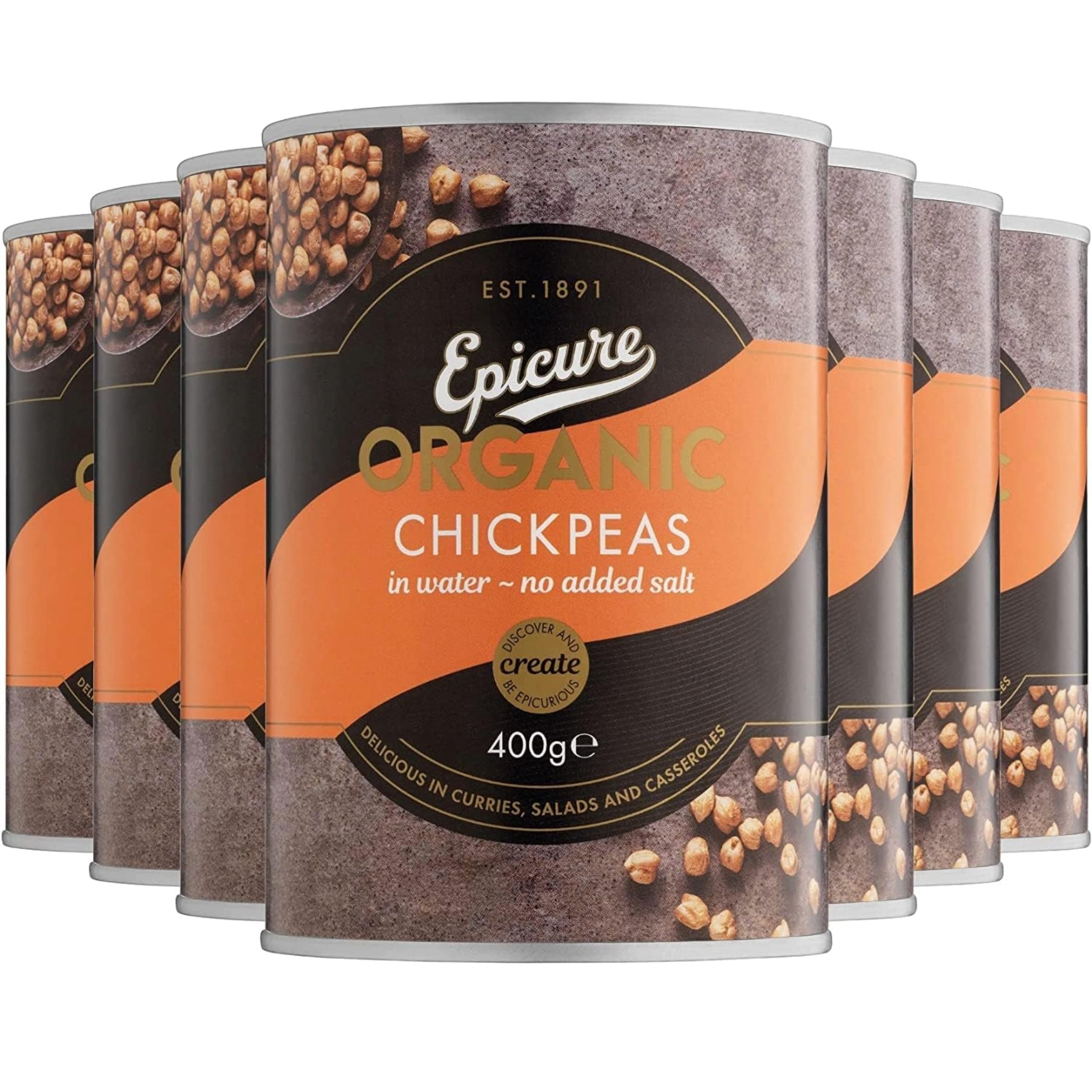 Epicure Organic Chickpeas Water No Added Salt 400 g (Pack of 6)