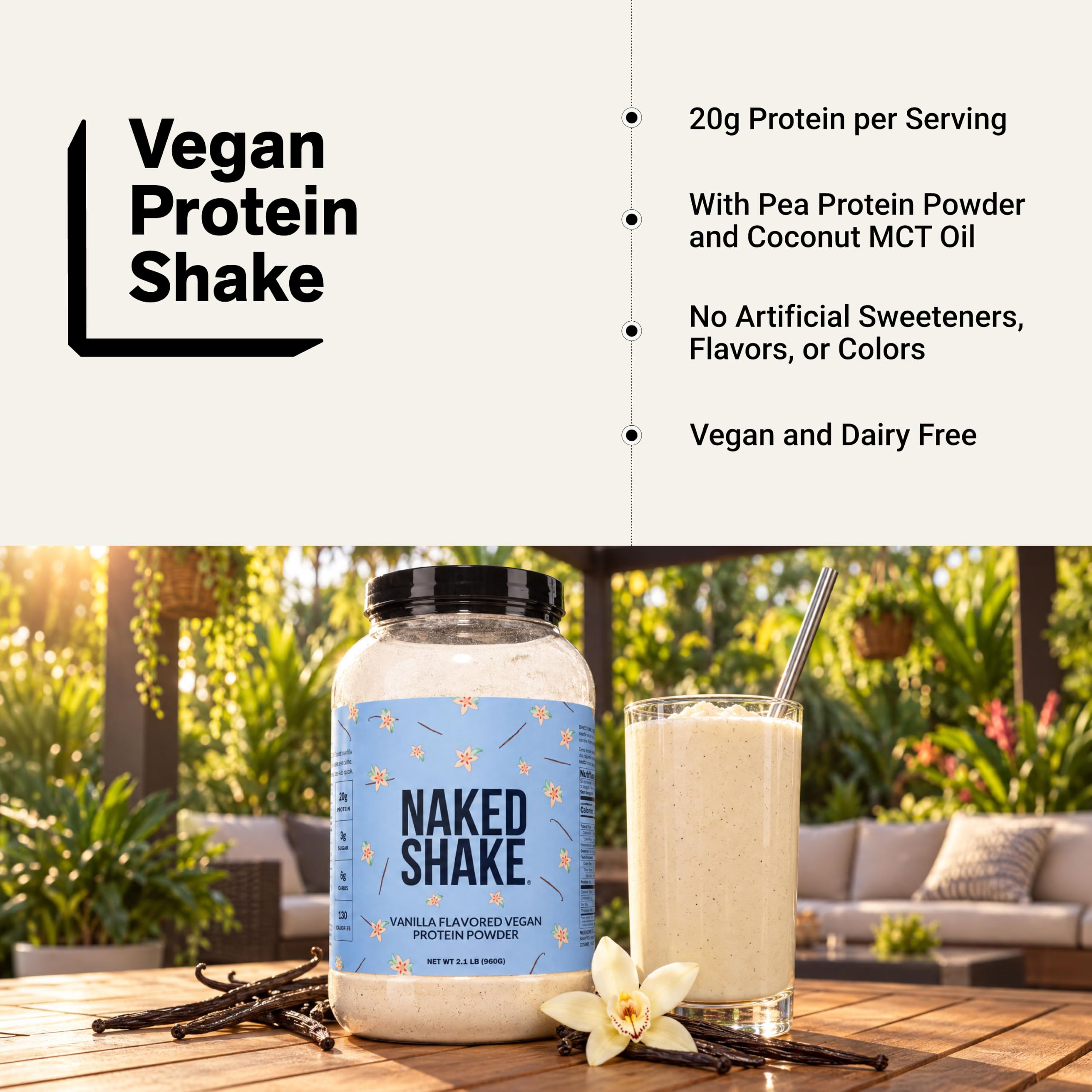 NAKED Shake - Vanilla Protein Powder - Plant Based Protein Shake with Mct Oil, NSF Certified, Gluten-Free, Soy-Free, No Gmos Or Artificial Sweeteners - 30 Servings — Amazon image 6