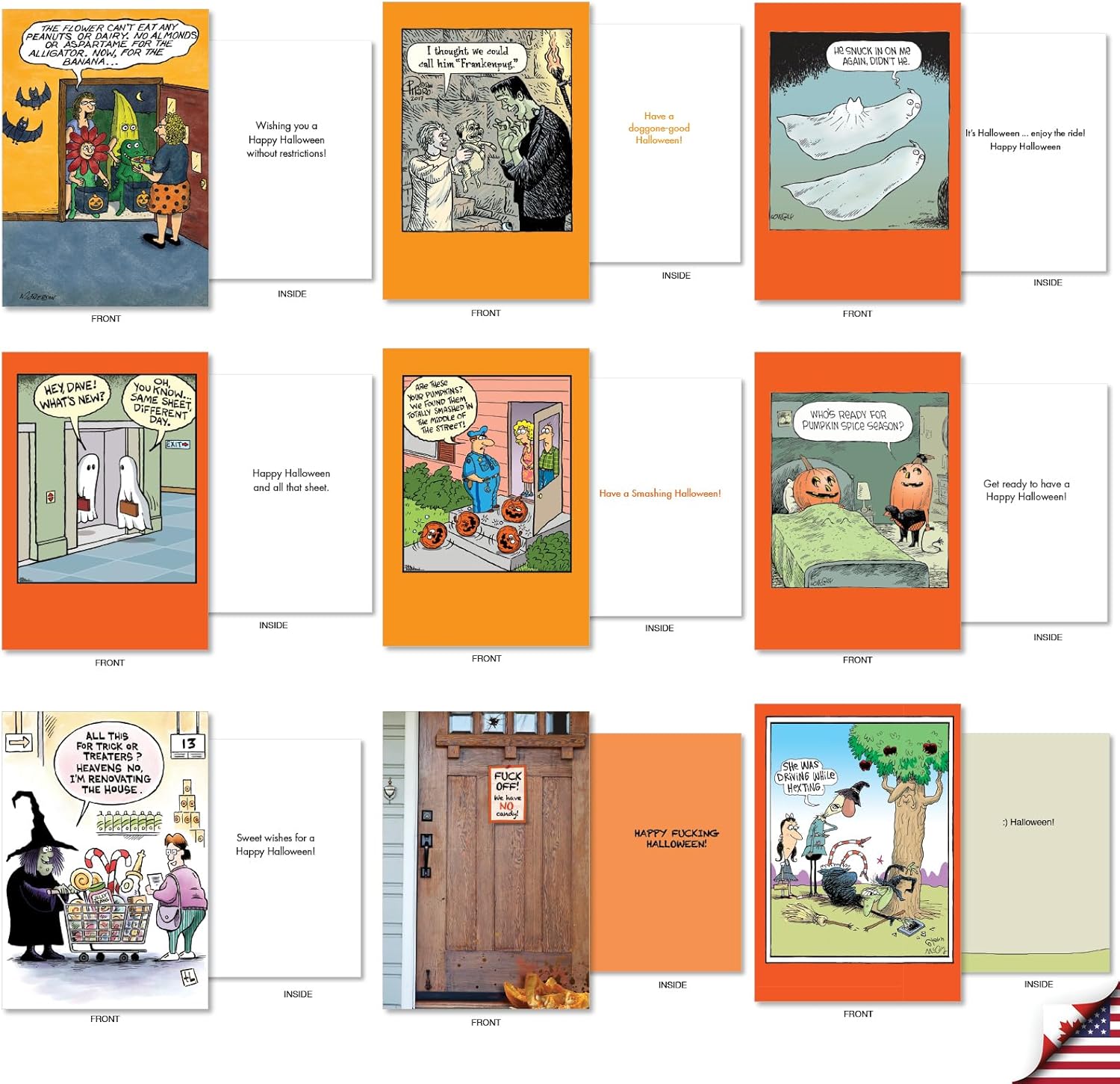NobleWorks 36 Assorted Box Set Funny Halloween Greeting Cards w/5 x 7 Inch Envelopes (36 Designs, 1 Each) Monster Mash-Up AC8778HWG-B1x36