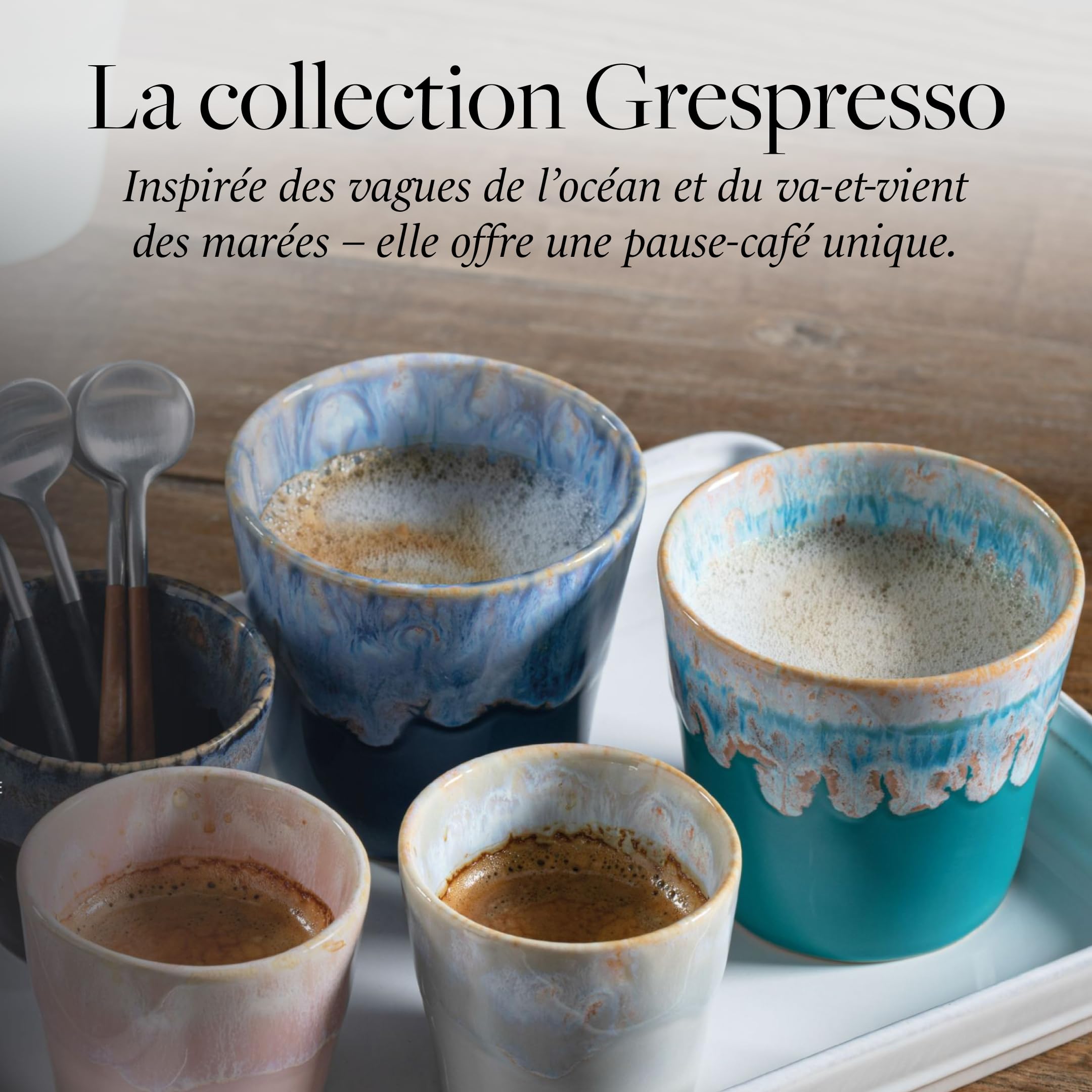 Costa Nova coffret cadeau Grespresso: 8 tasses à expresso en grès fin avec glaçure réactive, empilables, multicolores, présentées dans une boîte en bois, compatibles lave-vaisselle, Ø 6,5 cm