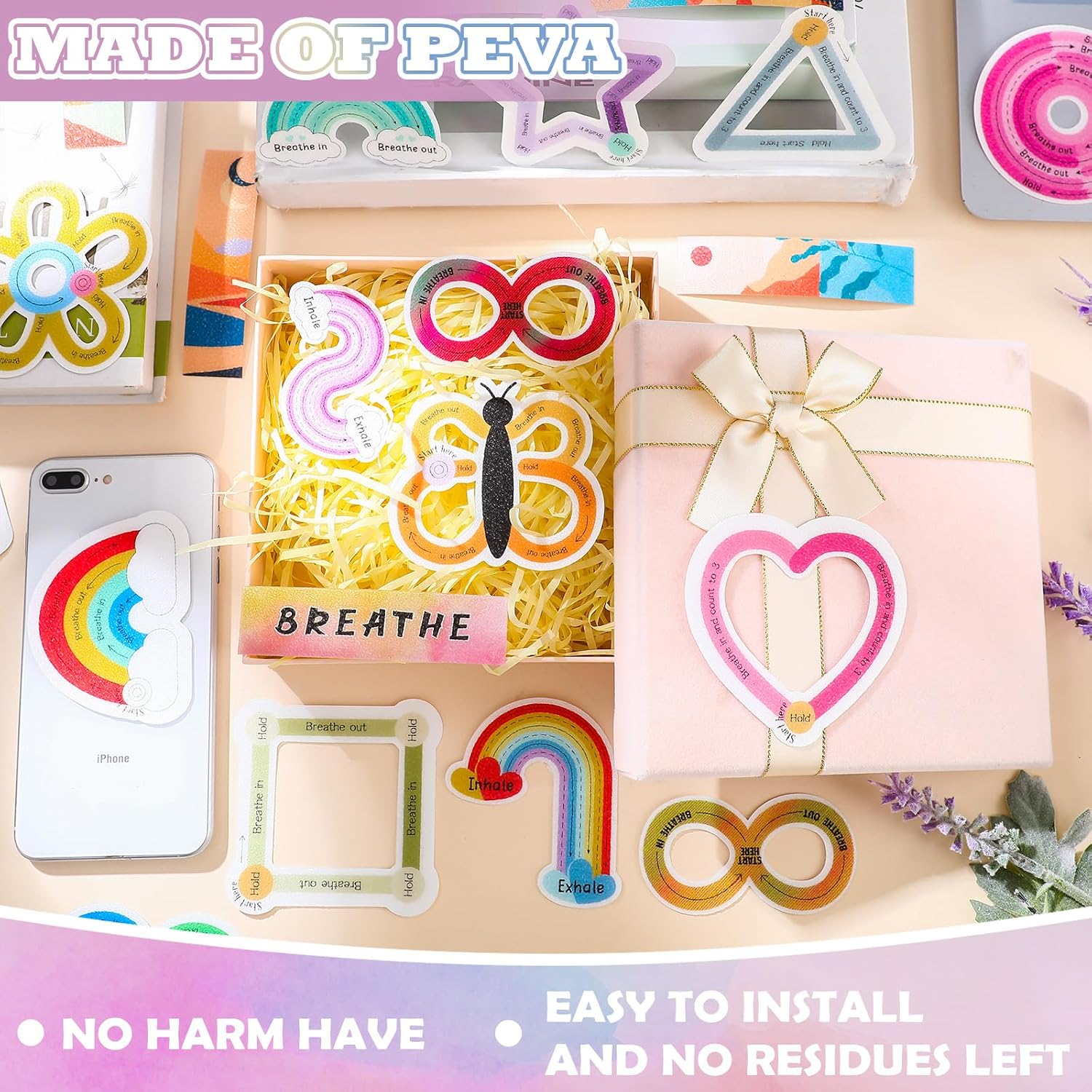 Crtiin 80 Pcs Ink and Starry Sky Anxiety Sensory Stickers with Inspirational Quotes 40 Style Mindfulness Fidget Textured Strip Office Adhesive Sensory Tape Anti Stress for Adults School(Fresh)