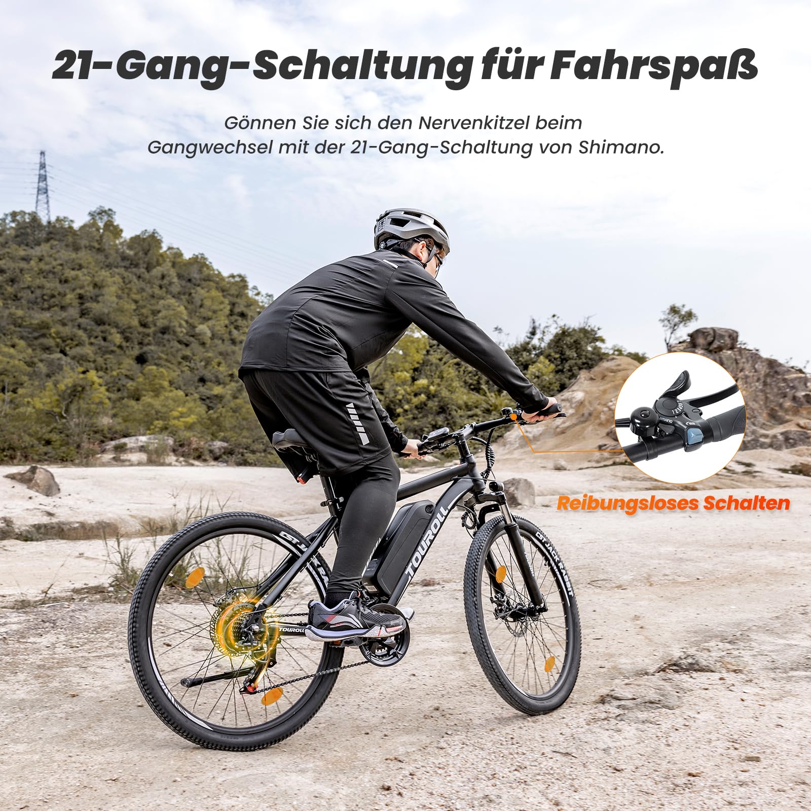 Touroll Bicicleta Eléctrica, J1/J1 ST, Autonomía De 100 A 50 Km, Motor 36V 45 NM, 15.6Ah Batería Desmontable, Bici Electrica Equipada Con Un Amortiguador Delantero J1