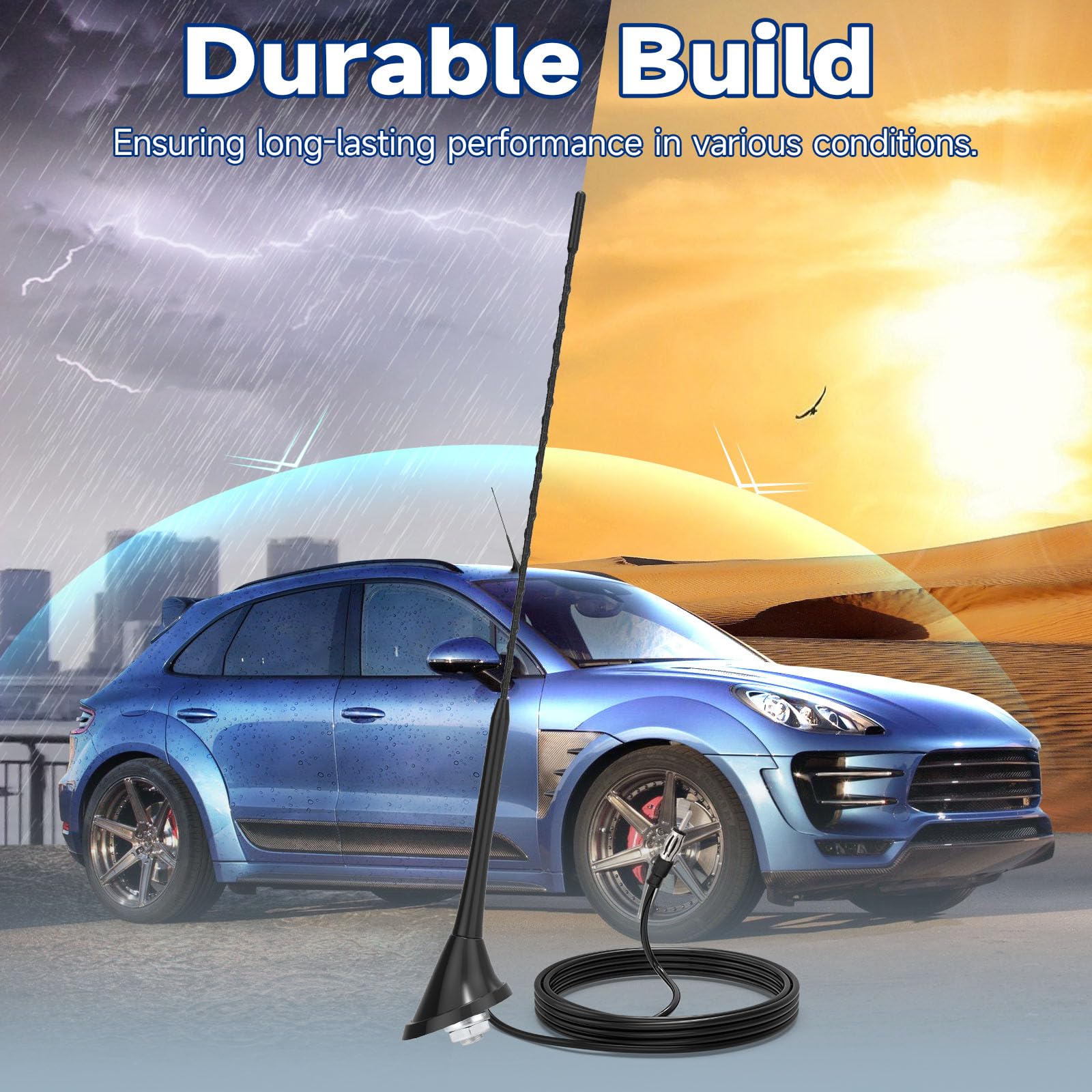 Bingfu Antena Radio Coche Antena Coche Universal FM/Am de Montaje en Techo con Base de Montaje, Cable de 5 Metros, Conector DIN para Automóvil, Camión, Receptor de Unidad Principal Estéreo SUV