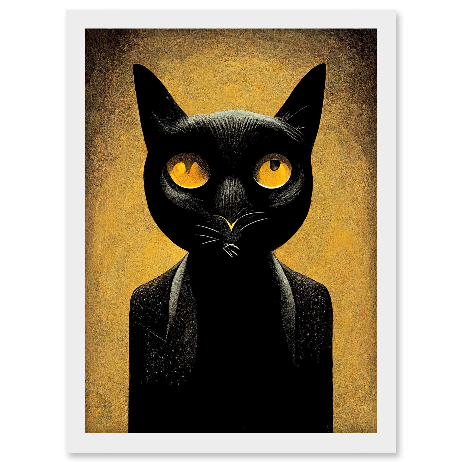 Doppelganger33 LTD Black Cat Le Chat Noir Modern Mustard Artwork Framed A3 Wall Art Print