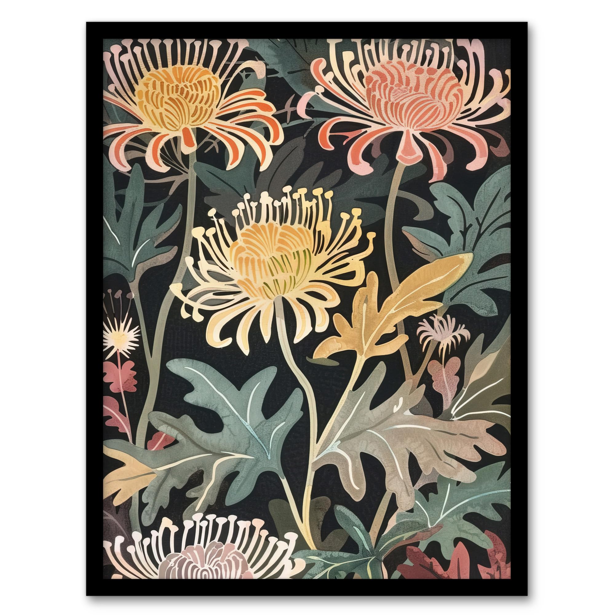 Artery8 Chrysanthemum Flowers In Bloom Artwork Dark Wall Art PrintA4 Size from B&Q