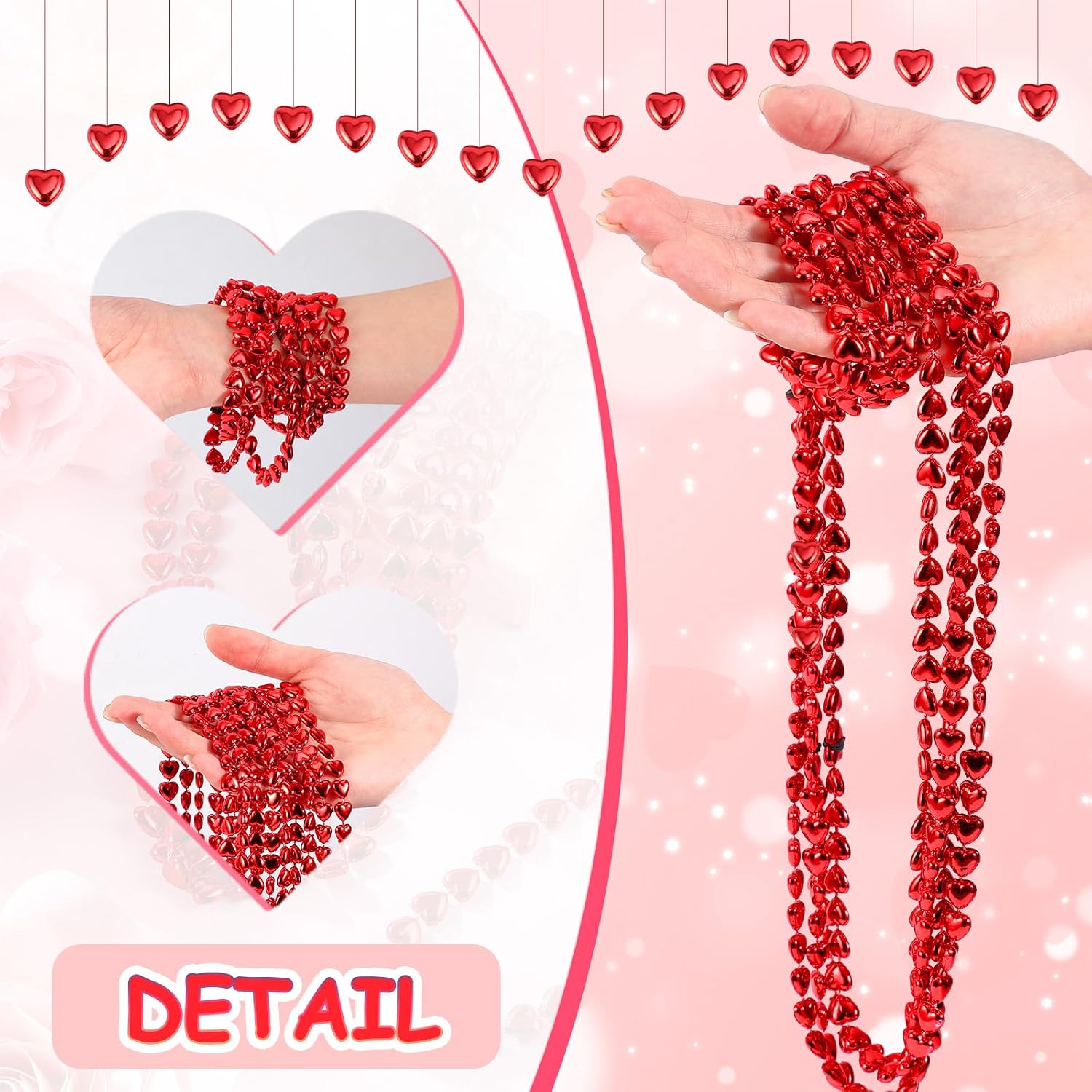 Cunno 100 Pcs Red Heart Bead Necklace Valentine's Day Party Necklace Valentine's Day Accessories Heart Beads Trinkets for Bachelorette Party Supplies