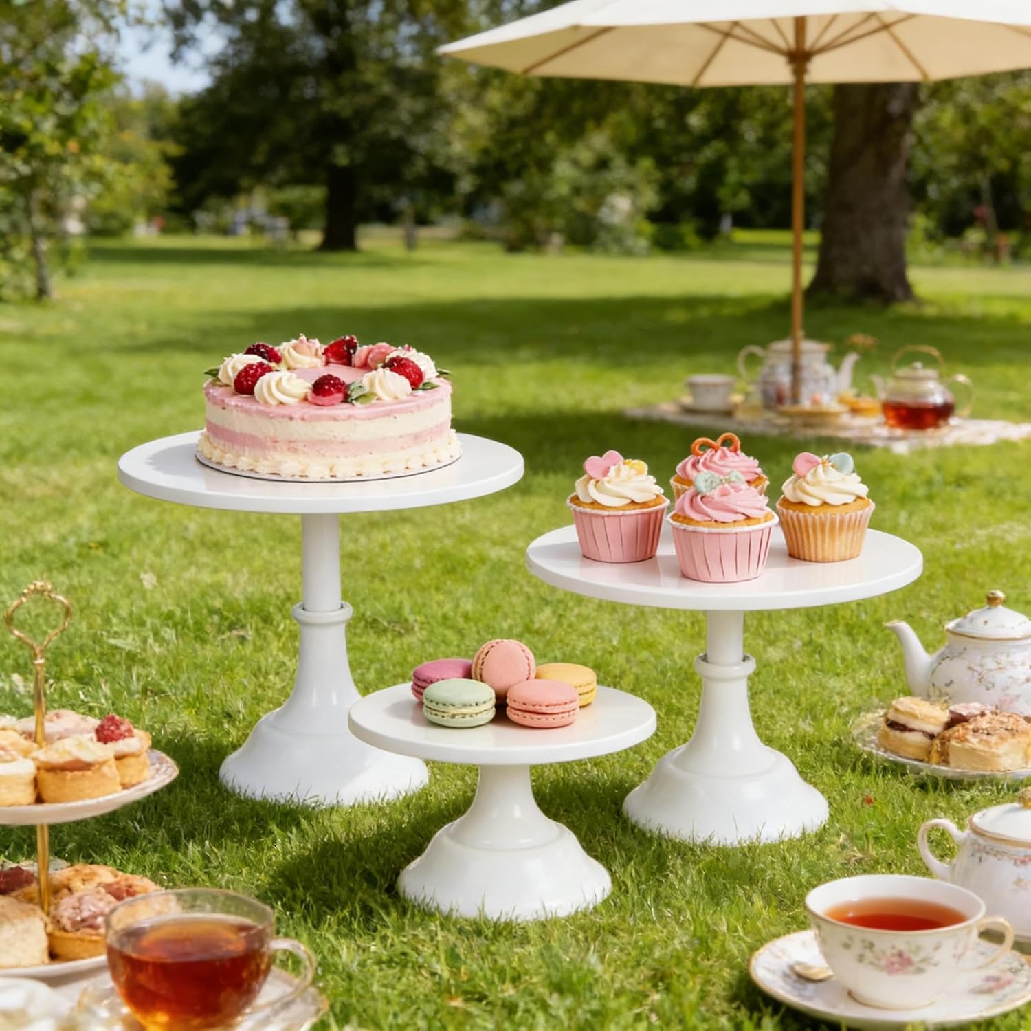 3pcs Metal Cake Stand Set 8''10''12'' Dessert Table Display Perfect for Baby Shower Wedding Birthday (white)