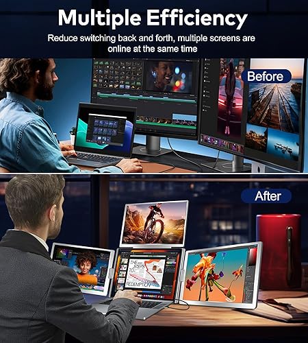 Miniatura 7 de FOPO Extensor de pantalla para portátil de 14 pulgadas, extensor de monitor FHD 1080P IPS, solo 1 cable para monitor cuádruple de 3 pantallas,