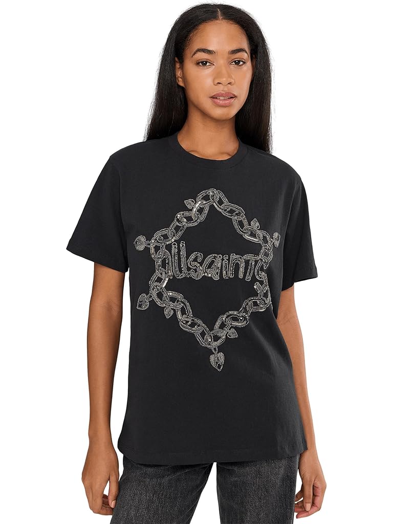 Black AllSaints Drip Emb Bf Tee