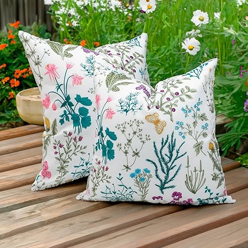 Miniatura 9 de ARLTTH Paquete de 2 fundas de almohada Oudtdoor de 18 x 18 pulgadas, fundas de almohada cuadradas decorativas de verano para el hogar, sofá,