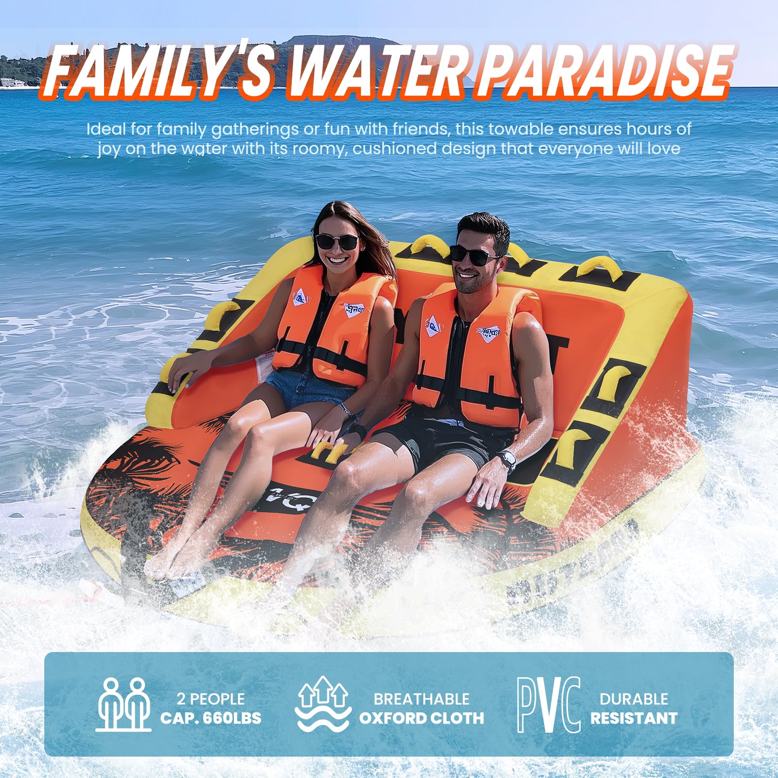 IWIQI Heavy-Duty Towable Tube for Boating, Boat Tubes with 840D Nylon Cover, Inflatable Water Sport Towables with Front Back Tow Points, Super Sofa Design