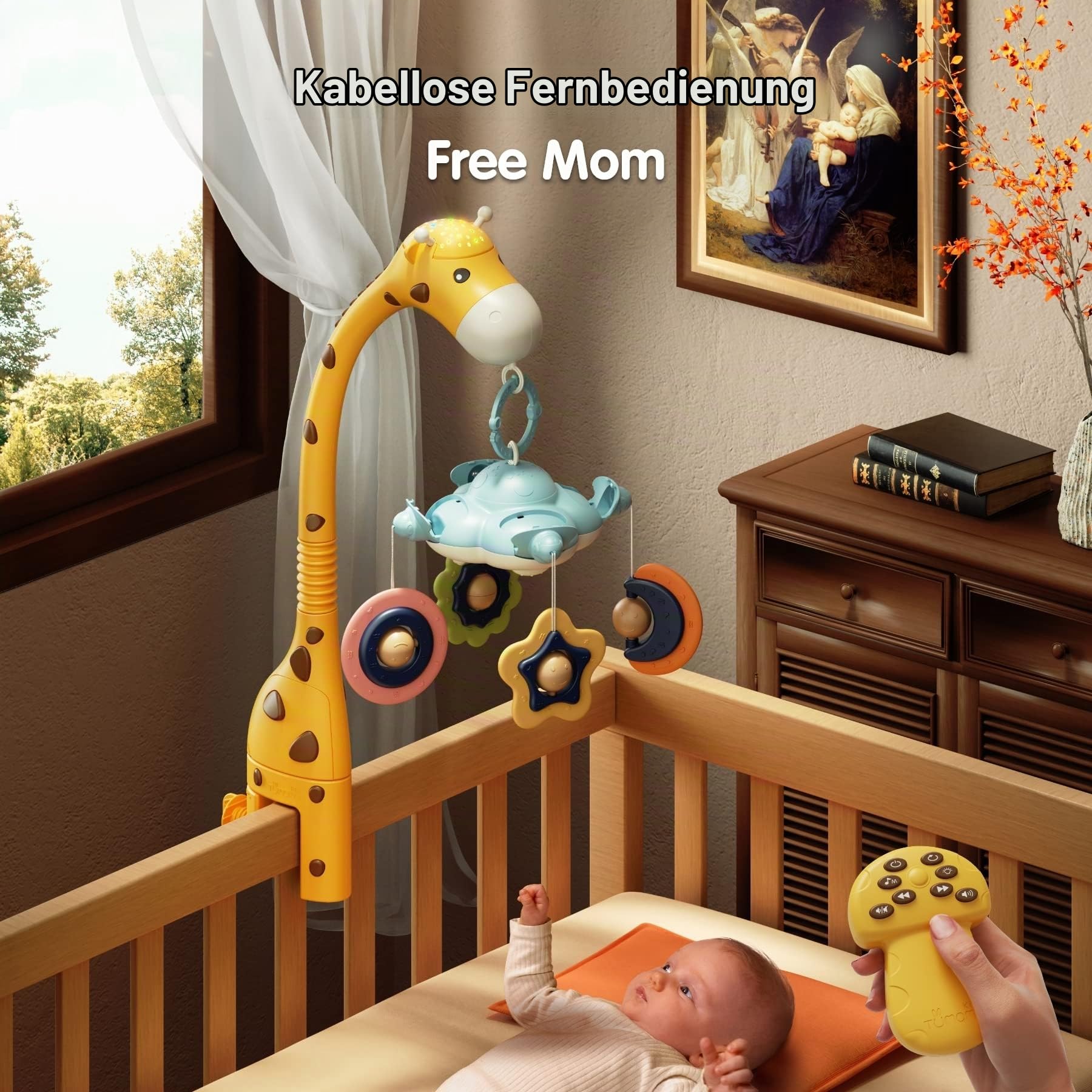 TUMAMA Mobile Baby Babybett, 3 in 1 Baby Mobiles für Bett mit Fernbedienung, Projektion Nachtlicht, Musik Spieluhr, Babybett Zubehör Sensorisches Spielzeug Für Junge Mädchen Kinder Geschenk