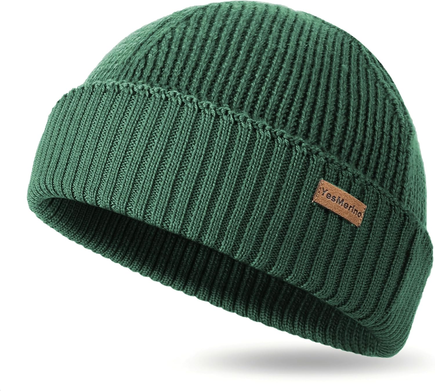 100% Merino Wool Fisherman Beanie for Men Women, Short Knit Cuff Trawler Winter Hat, Warm Soft Outdoor Gift