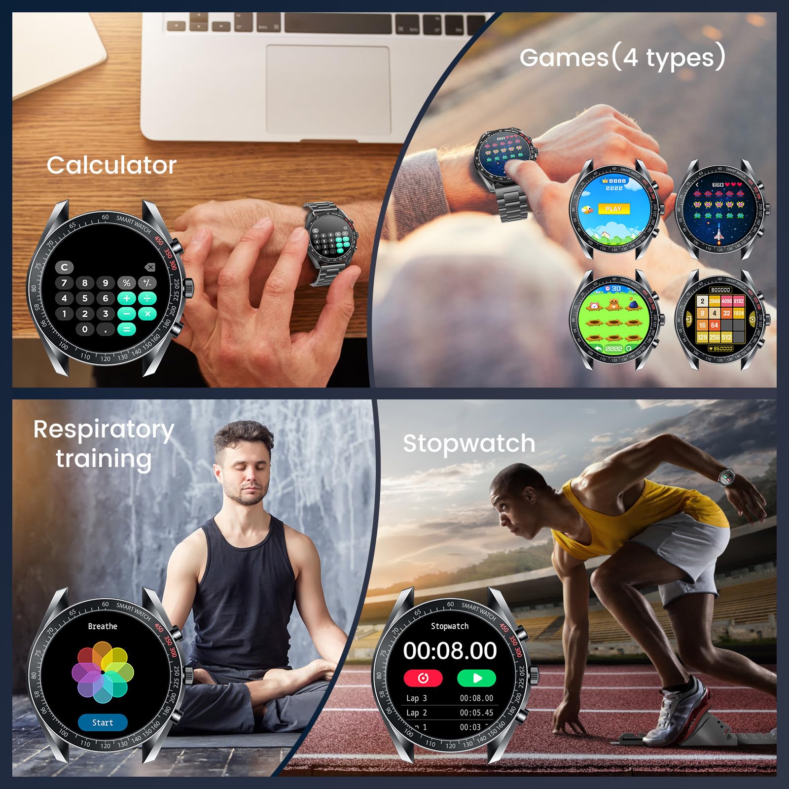 Smartwatch Orologio Uomo Fitness Watch - 1,39"Rotondo Orologi Chiamate Telefono Sanguigna Pressione Digitale Impermeabile Contapassi Sportivo Polso Cardiofrequenzimetro Tracker Compatibile Android iOS