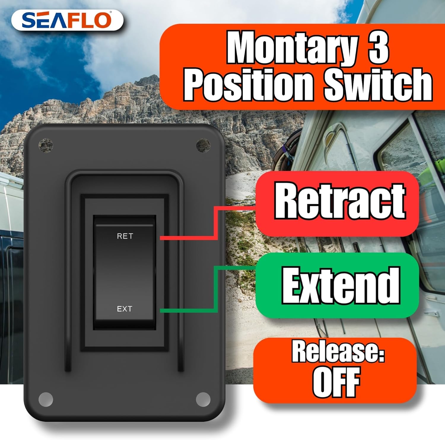 SEAFLO Stabilizer Jack Switch Power Rocker Switch, MAX 30 Amps, 12V/24V, Extend-Retract, 4 Pin Wire Harness, Momentary Reversing Polarity, IP68-Waterproof for RV Boat Truck, 4 Year Warranty (4-Pack)