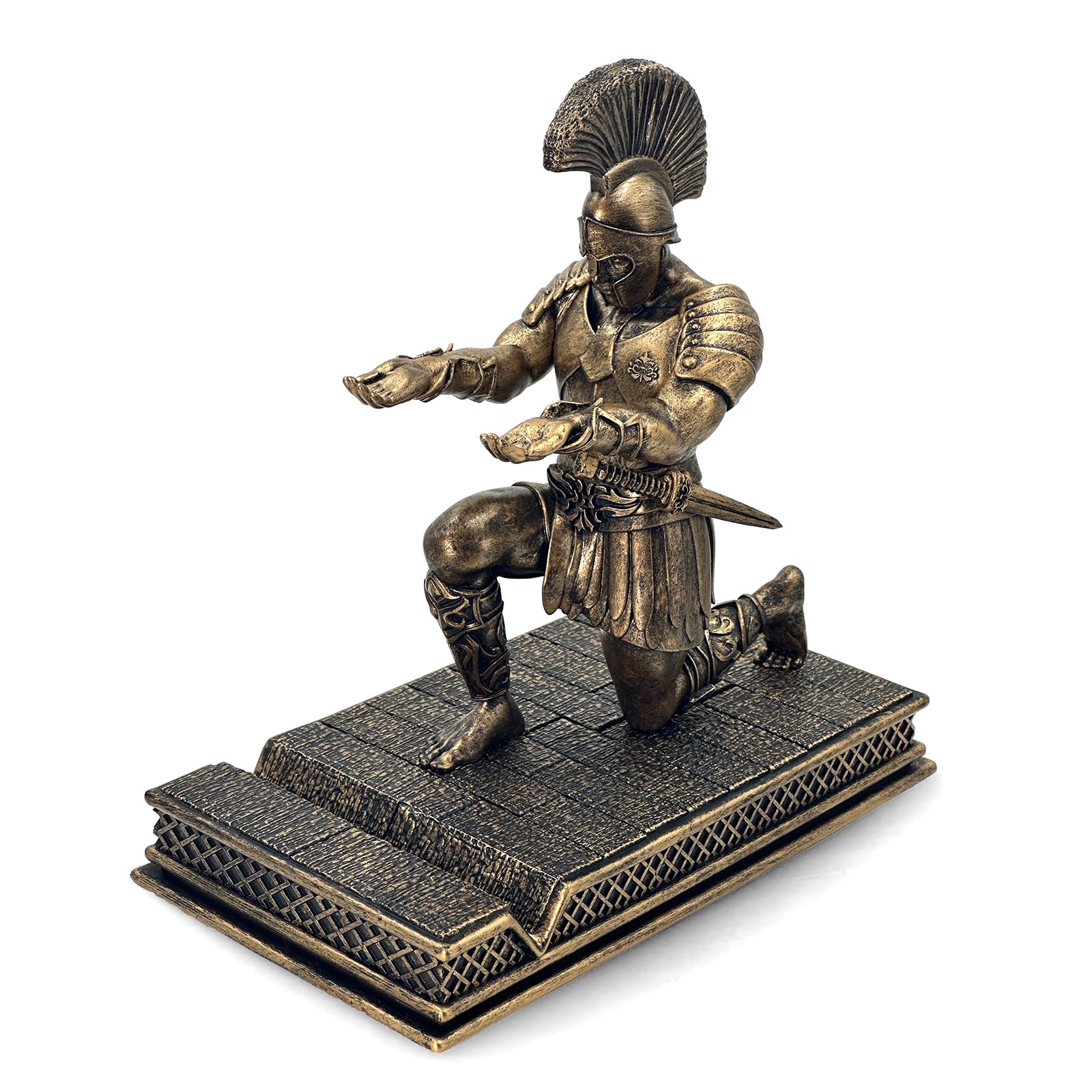 SOONFABUKE Roman Warrior Pen Holder knight Desktop Organizer and Accessories Resin Pen Holder as Gift with Short Swordfor Office and Home (Antique Bronze)