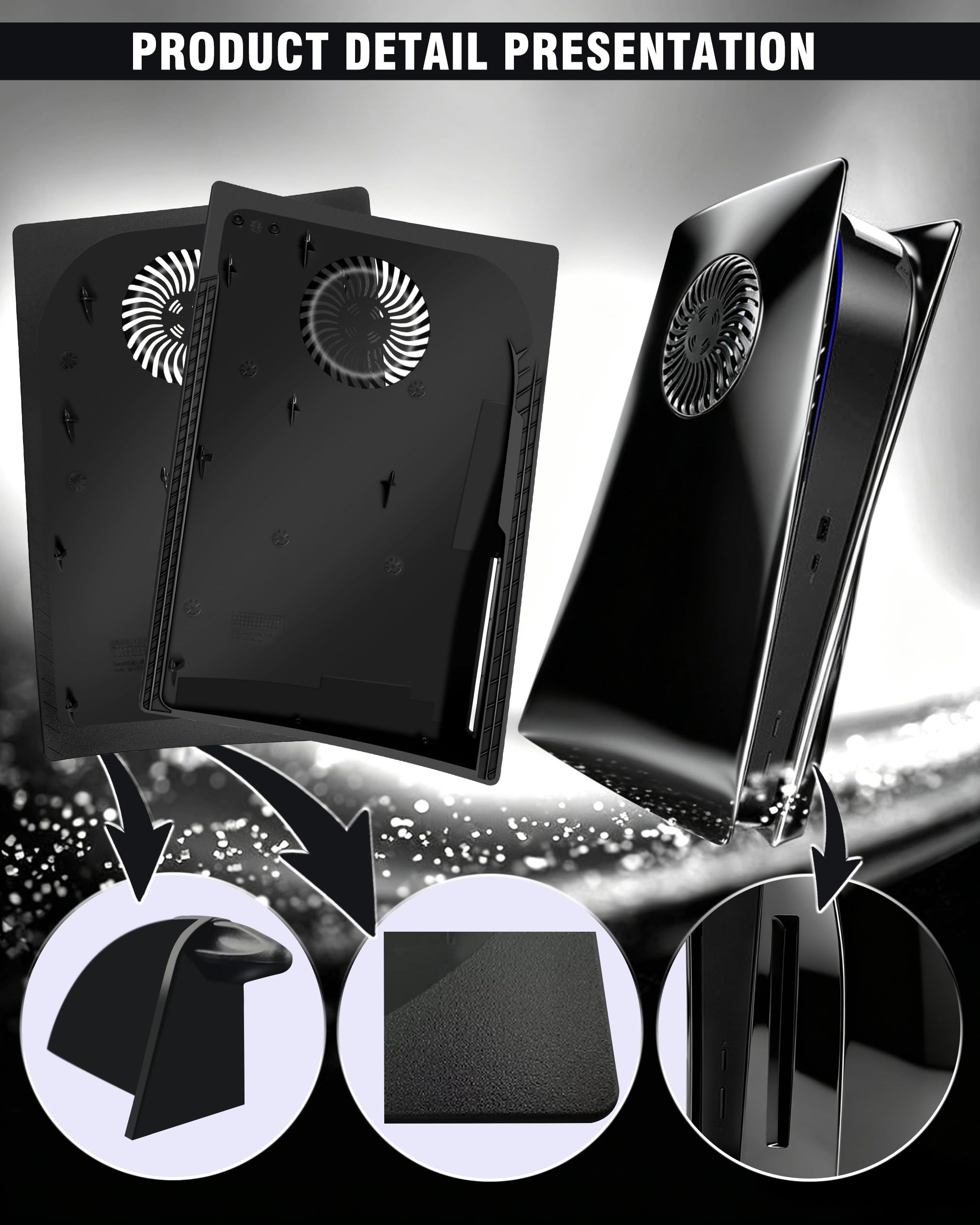 Joso Plaque Faceplate de style brillant pour PS5 Disc Edition, boîtier de rechange anti-rayures et anti-poussière pour console PS5 (CD-ROM) avec ventilation de refroidissement, plaques pour