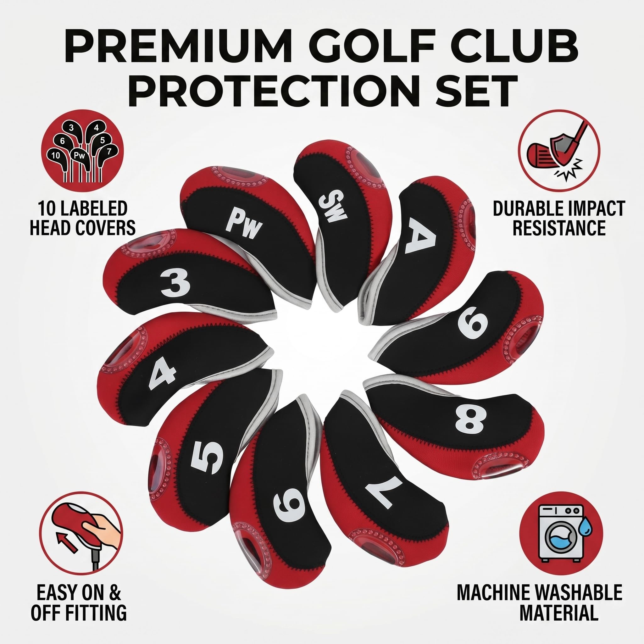 Alomejor Juego de Fundas para la Cabeza de Golf 10 PCS Casos para la Cabeza de Golf Juego de Fundas de protección para la Tapa del Casco de Neopreno Golf Iron Club