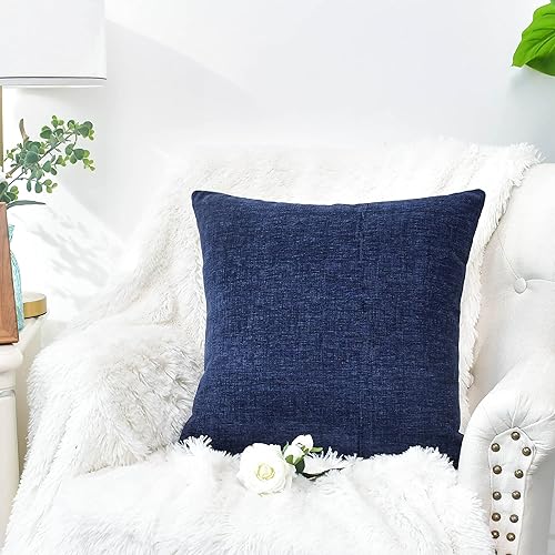 Miniatura 4 de CaliTime Paquete de 4 fundas de almohada acogedoras para sofá, decoración del hogar, felpilla suave teñida sólida, 18 x 18 pulgadas, azul marino