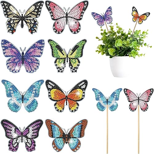 VAIIEYO Kit de pintura de diamante de mariposa de 8 piezas para decoraciĂłn de jardĂn, macetas de flores, estacas decorativas, coloridas estacas de VAIIEYO Kit de pintura de diamante de mariposa de 8 piezas para decoraciĂłn de jardĂn, macetas de flores, estacas decorativas, coloridas estacas de
