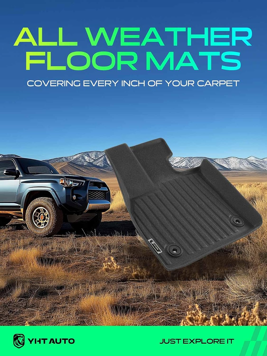 YHTAUTO Floor Mats & Cargo Mat Compatible with 2023-2025 Toyota bZ4X & Subaru Solterra, TPE Floor Liners All-Weather Protection Custom Fit, 1st & 2nd Row & Trunk Mat, Set of 4