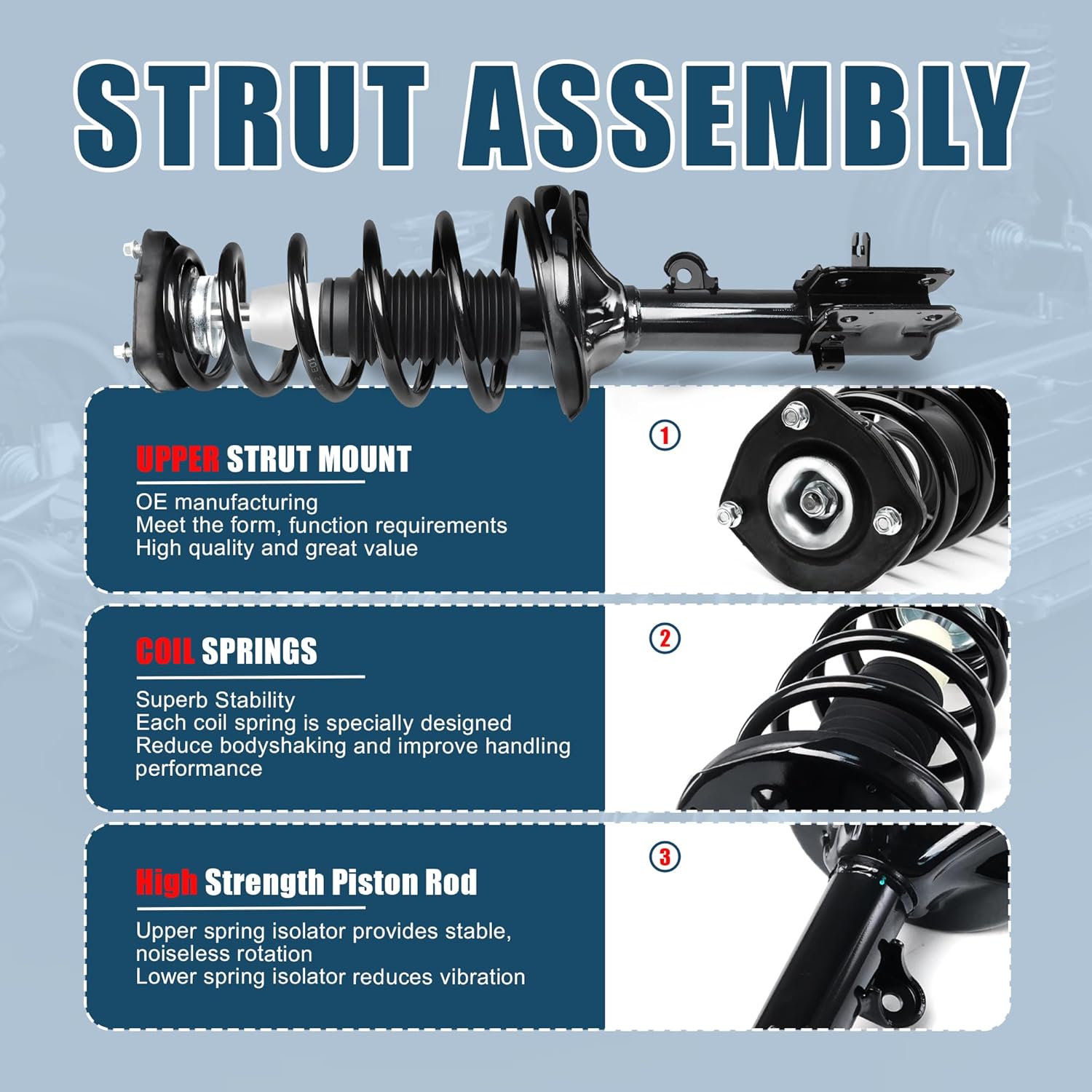 Vextone Rear Complete Struts Shock Absorbers Fit for 2005-2009 Hyundai Tucson(NO 2007 GLS 2.7L), 2005-2010 Kia Sportage - Left & Right Shocks 172221 172222 (Set of 2)