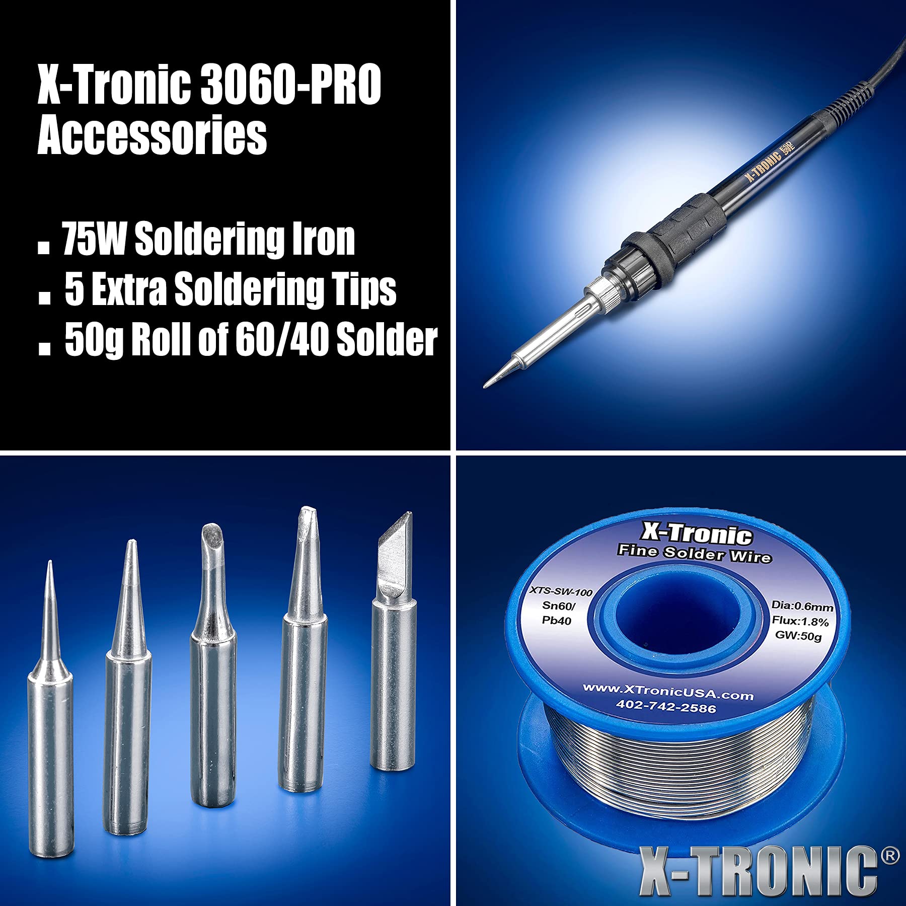 XTronic 3060PRO 75 Watt Soldering Iron Station (PRO w/5 Extra