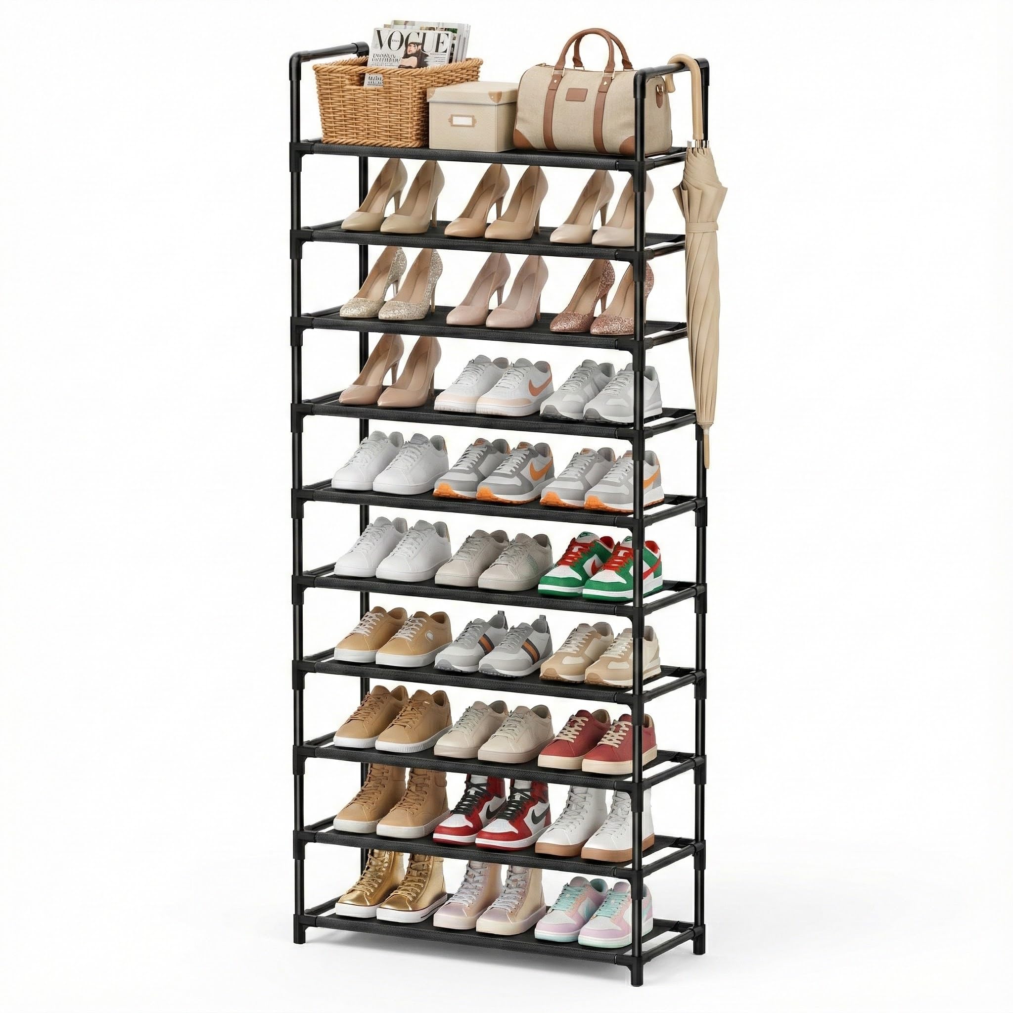 SPUSEN Shoe Rack, 10 Tier Shoe Storage Organizer Fit 30-35 Pairs Shoes,Metal Tall Shoe Shelf for Closet,Entryway,Garage,Bedroom,Cloakroom
