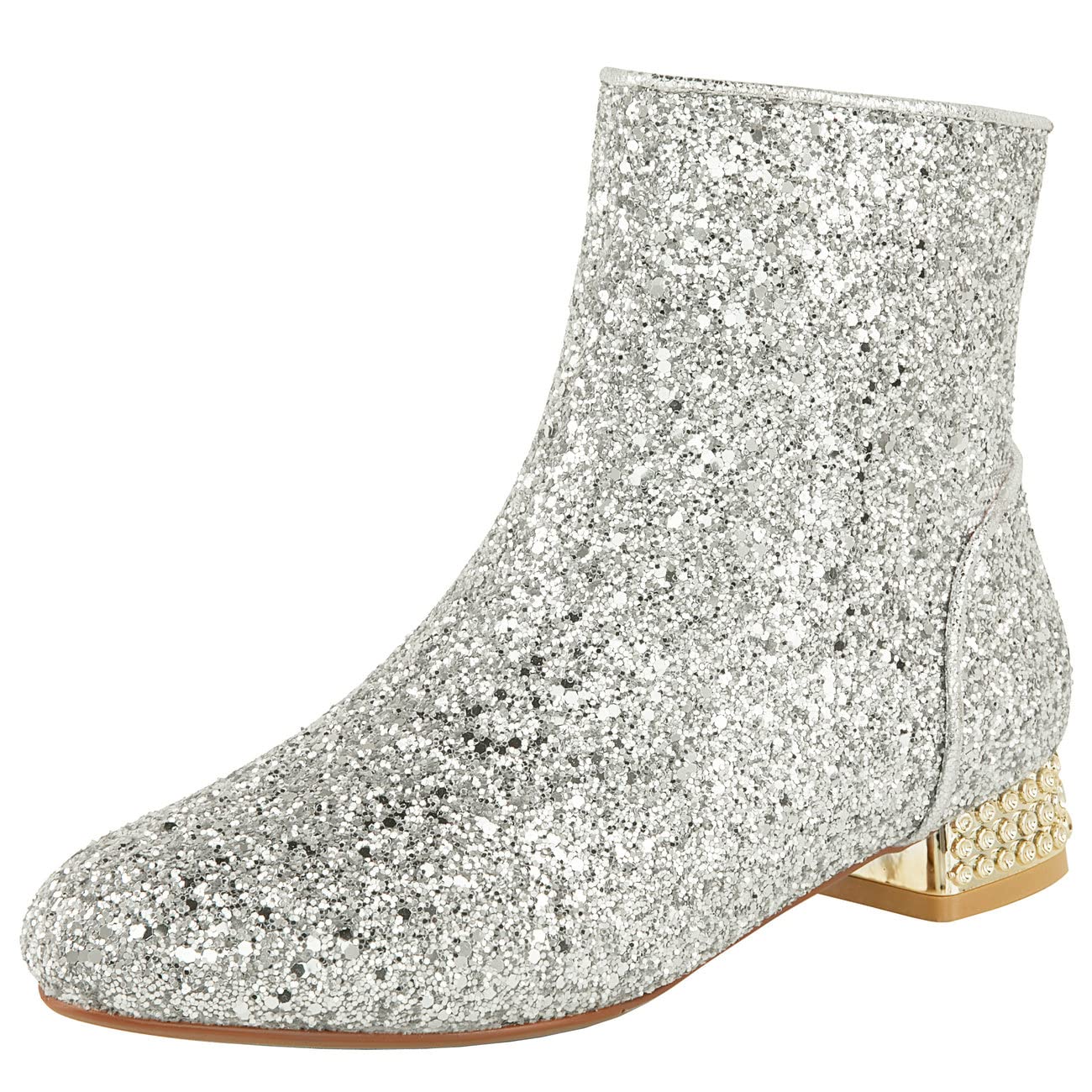 FIFSY Women Sequin Ankle Boots Low Heel Sparkly Glitter Booties