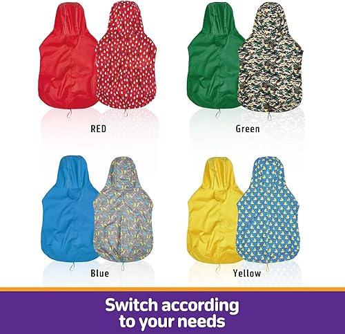 Miniatura 6 de Kimee Impermeable para perro reversible, poncho deslizante de un solo lado, ajustable, impermeable, con agujero para la correarayas reflectantes con