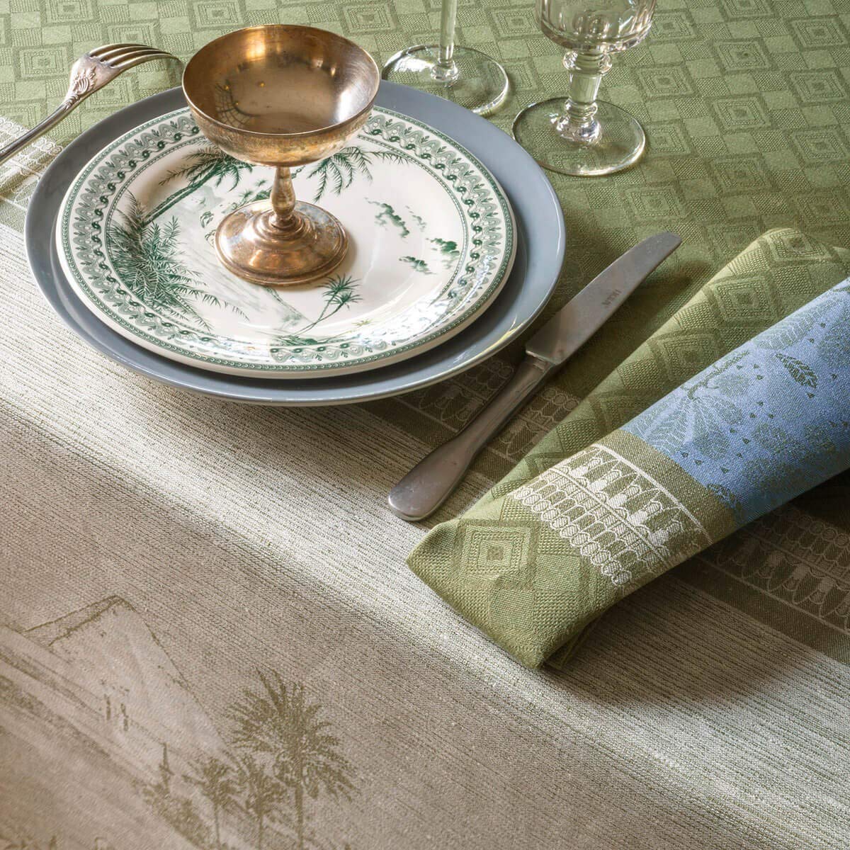 Nappe Croisière sur le Nil 100% lin Orange désert - Le Jacquard Francais