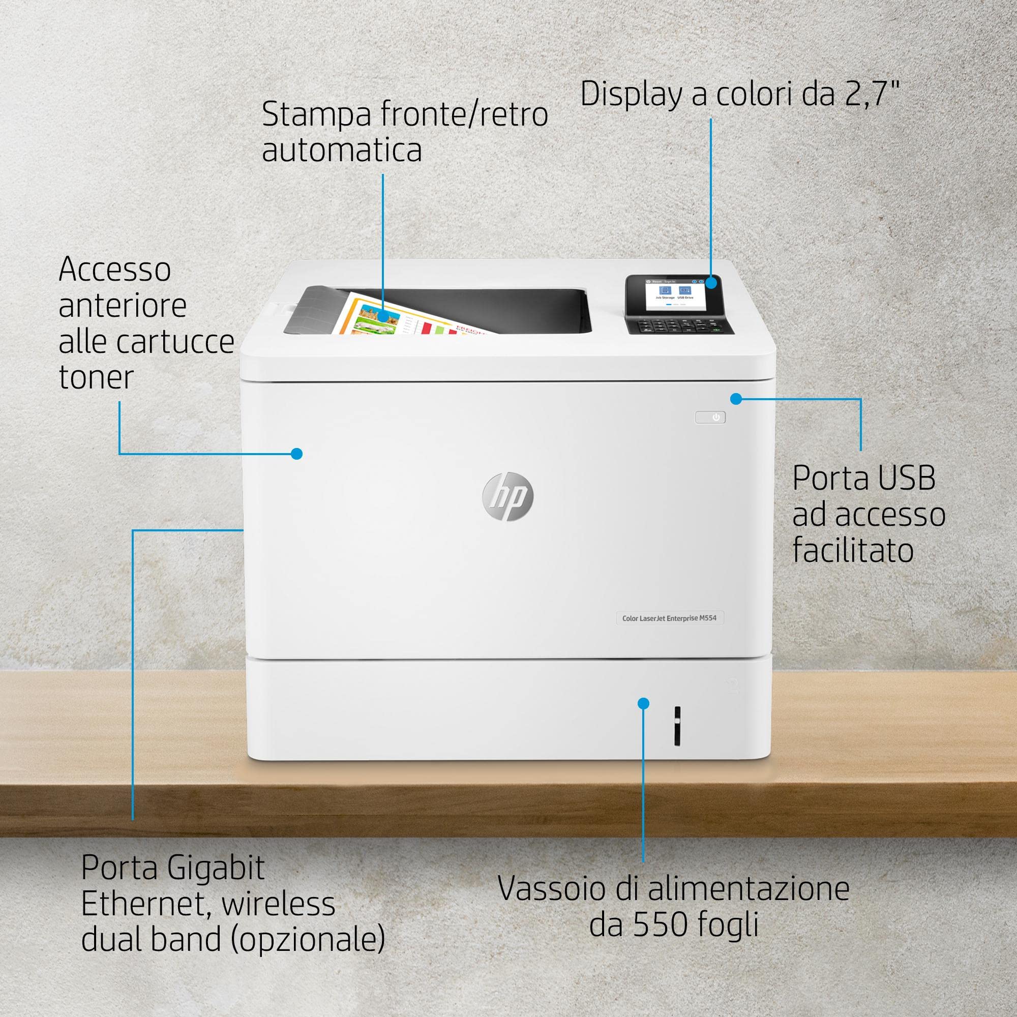 HP Color LaserJet Enterprise M554dn 7ZU81A, Stampante a Singola