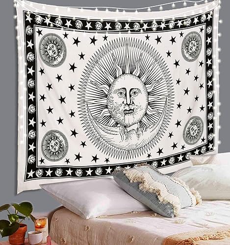 ANJANIYA Tapiz de mandala de teñido anudado, celestial, sol, luna, estrella, planeta, bohemio, tarot, tapiz bohemio para colgar en la pared para