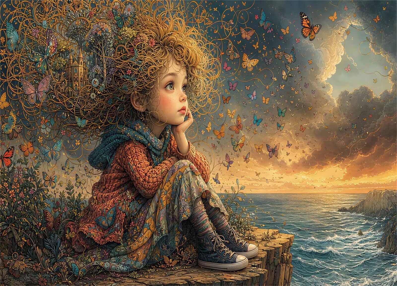 Puzzle 3000 Piezas Adultos Chica Acantilado Océano, Rompecabezas Adultos 122x81 cm, Imposible, Difícil, Desafiante, Adecuado para Adultos y para la Decoración del Hogar