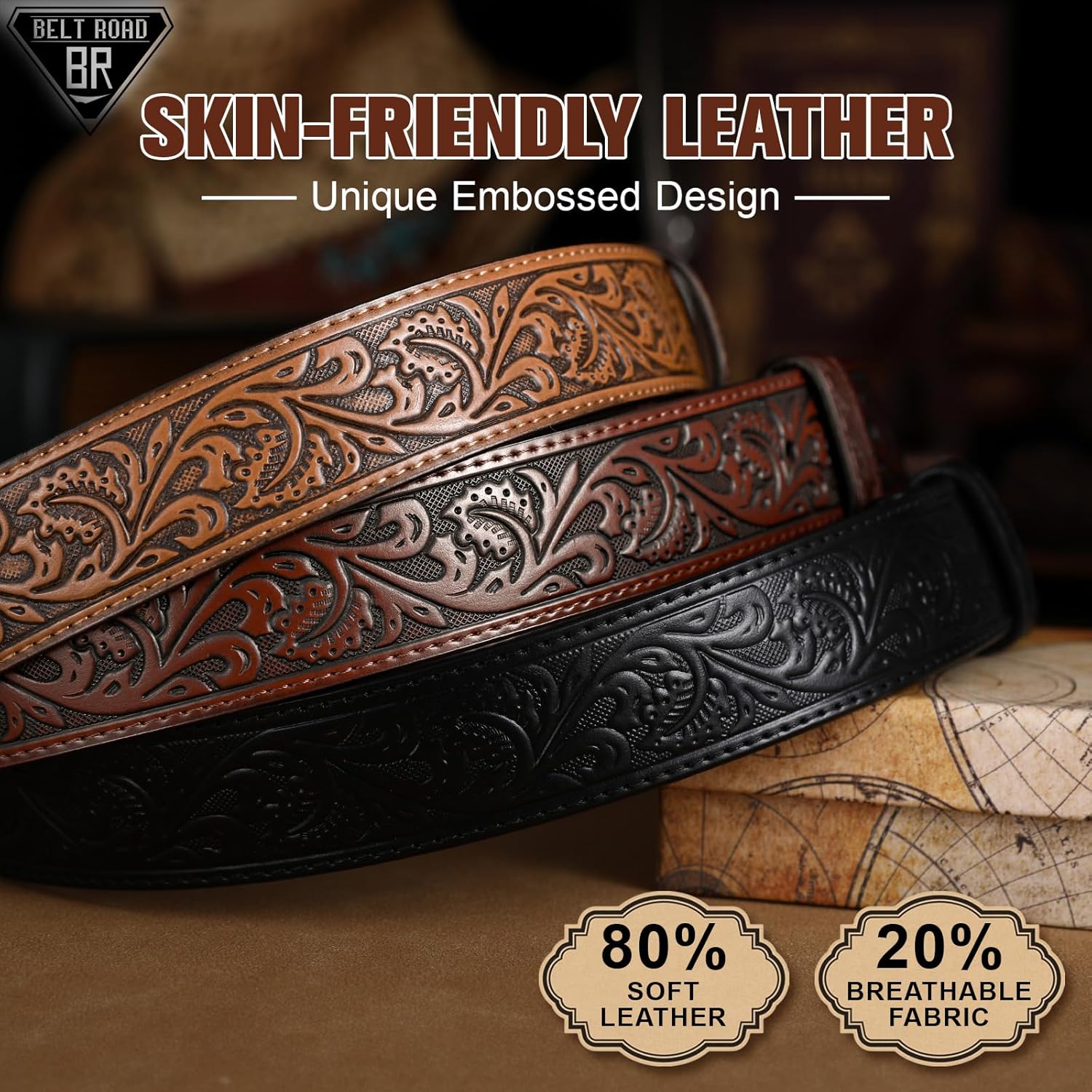 BELTROAD 3 Pack Western Belts for Men Women without Buckle Cowboy Belt for Buckle Mens Western Leaher Belt for Jeans - Image 2