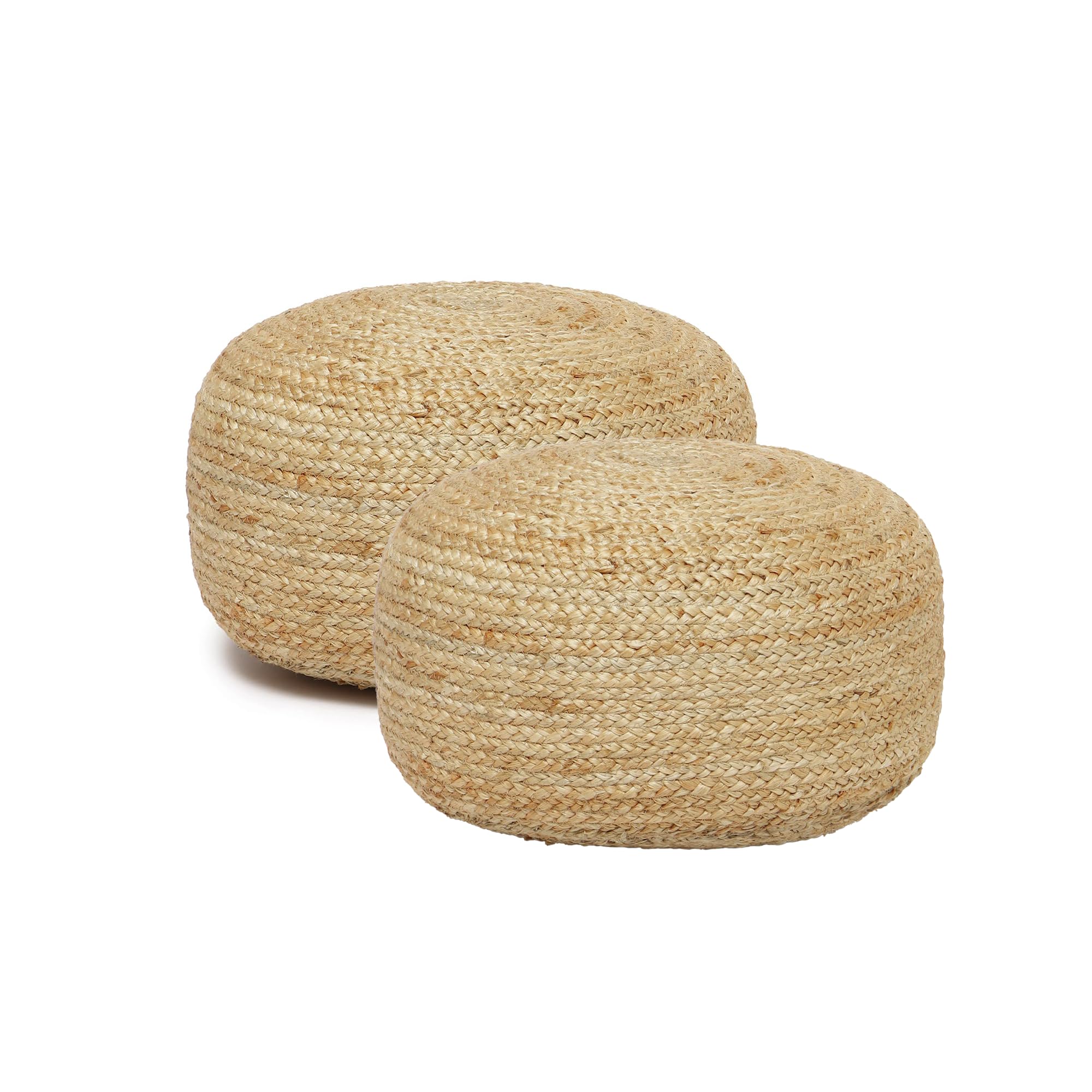 REDEARTH Jute Circular Low Pouf Ottoman - Braided Pouffe Accent Sitting Round Footrest for Living Room, Bedroom, Nursery, kidsroom, Patio, Gym; 100% Jute Set of 2 (18