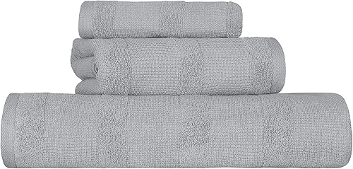 Superior Roma Cotton - Juego de 3 toallas surtidas de 3 piezas, altamente absorbentes, acanaladas, de secado rápido, para la ducha, básicos de spa,