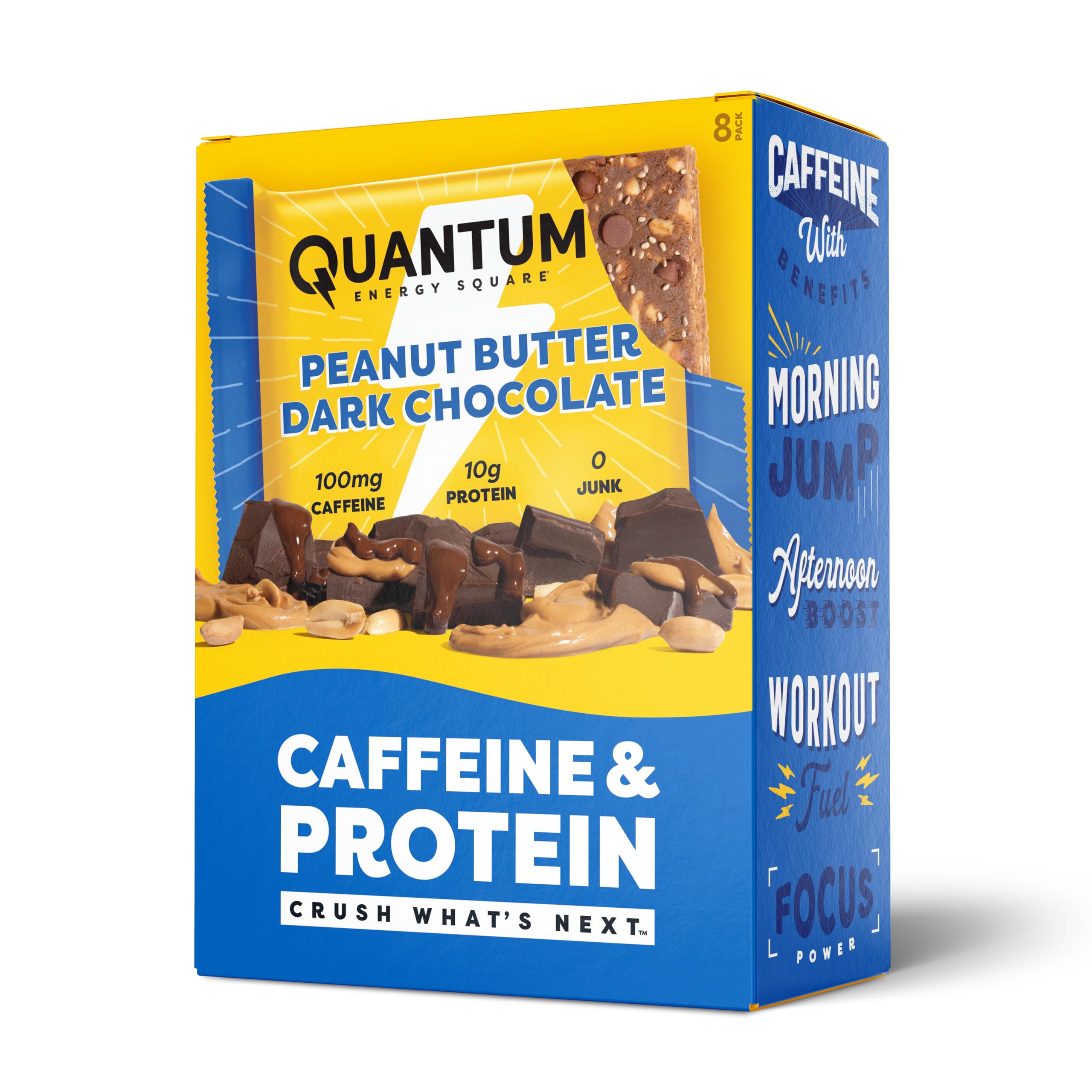 Quantum Energy Square: Energy Bar with Caffeine & 10g Protein. Delicious Healthy Snack On The Go. (Vegan, Gluten-free, Soy-free, Dairy-free) (Peanut Butter Dark Chocolate)