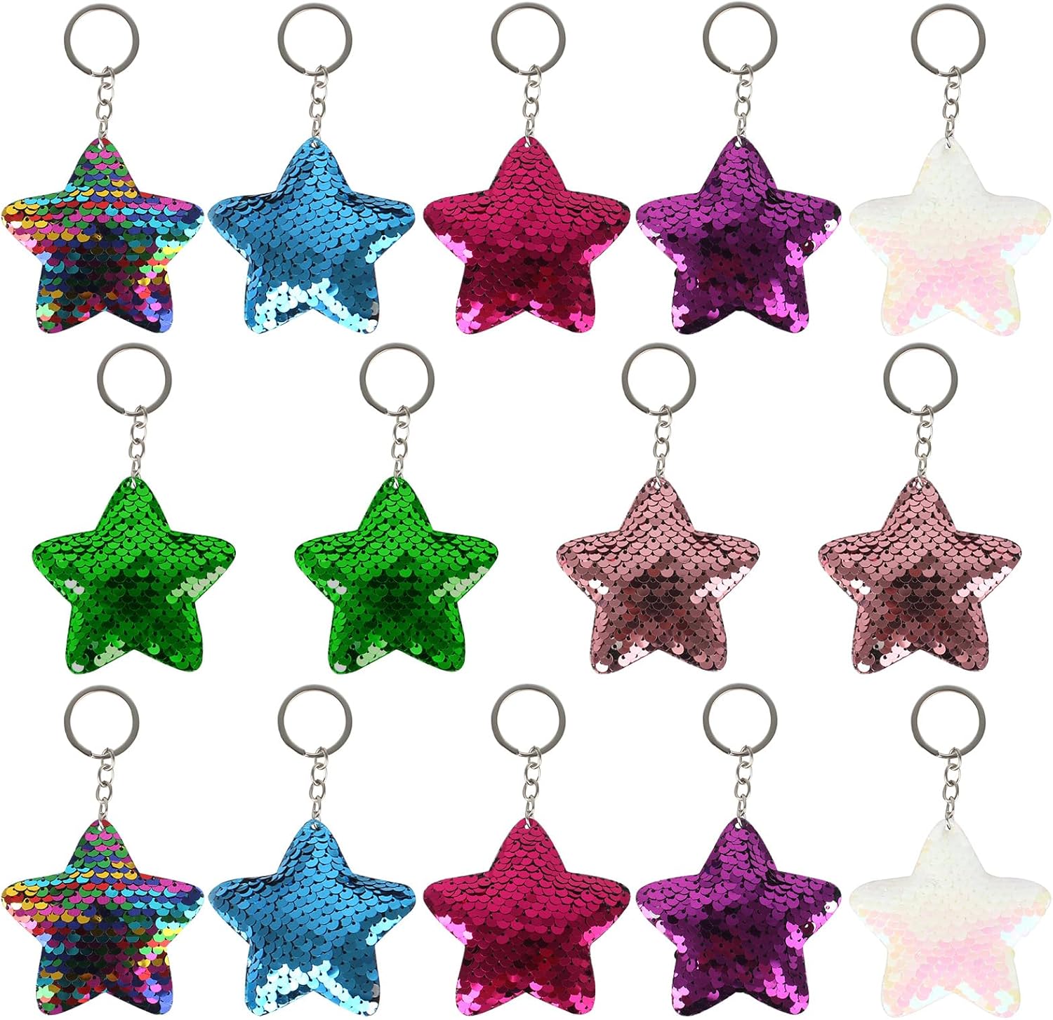 JYUHA 14 Pieces Colourful Sequin Keychain, Reversible Sequin Keyring