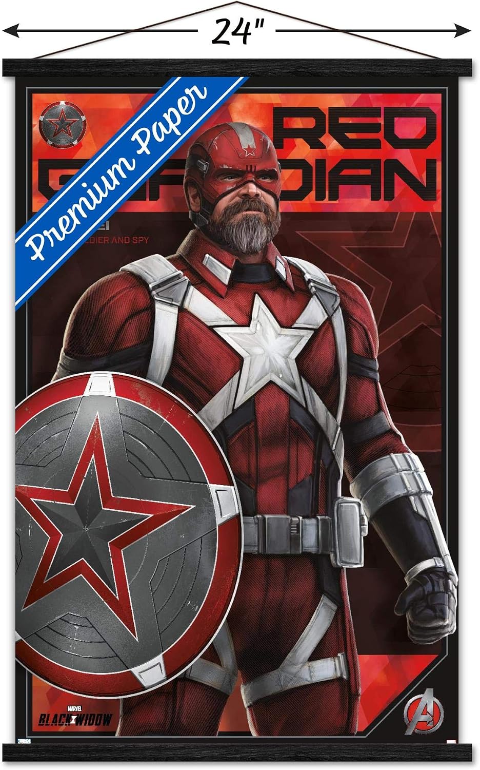 Trends International Marvel: Year of The Shield-Red Guardian Wall Poster with Magnetic Frame, 22.375" x 34", Premium Print and Black Hanger Bundle