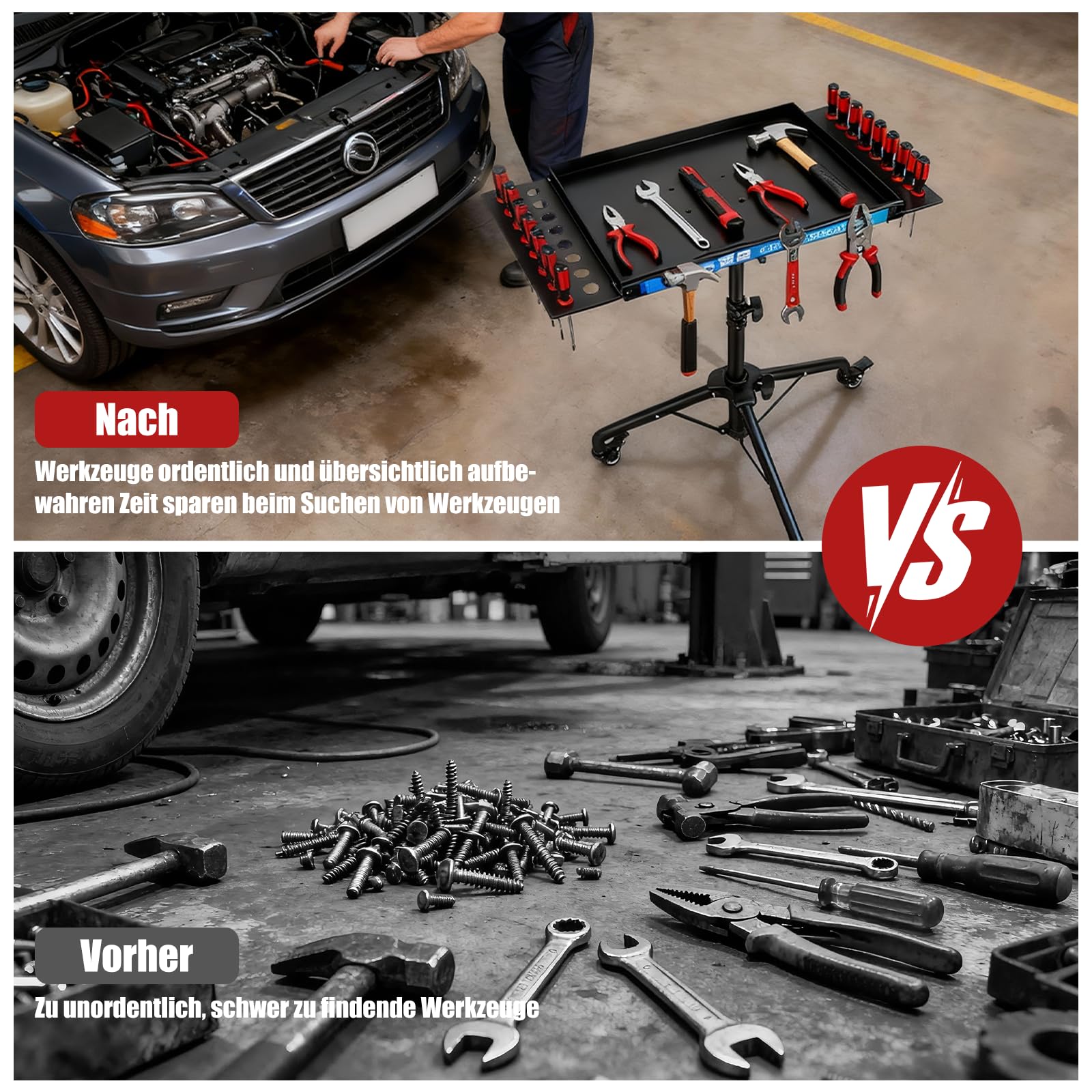 Mobile Werkbank mit Rollen, Höhenverstellbarer Werktisch mit Magnetstreifen, multifunktionale Arbeitstisch für die Garage, Reparatur Werkstatt Haushalt DIY