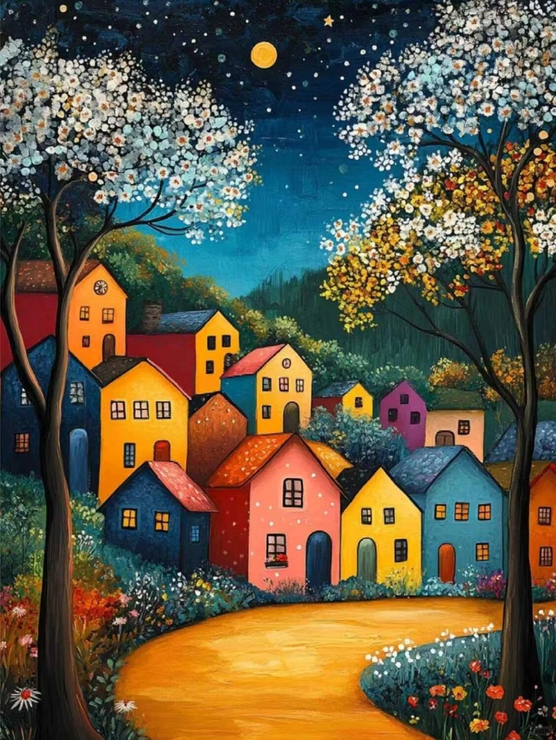 Rqwybcaxn V Stamped Beaded Cross Stitch Kits Colorful Houses 40X50cm