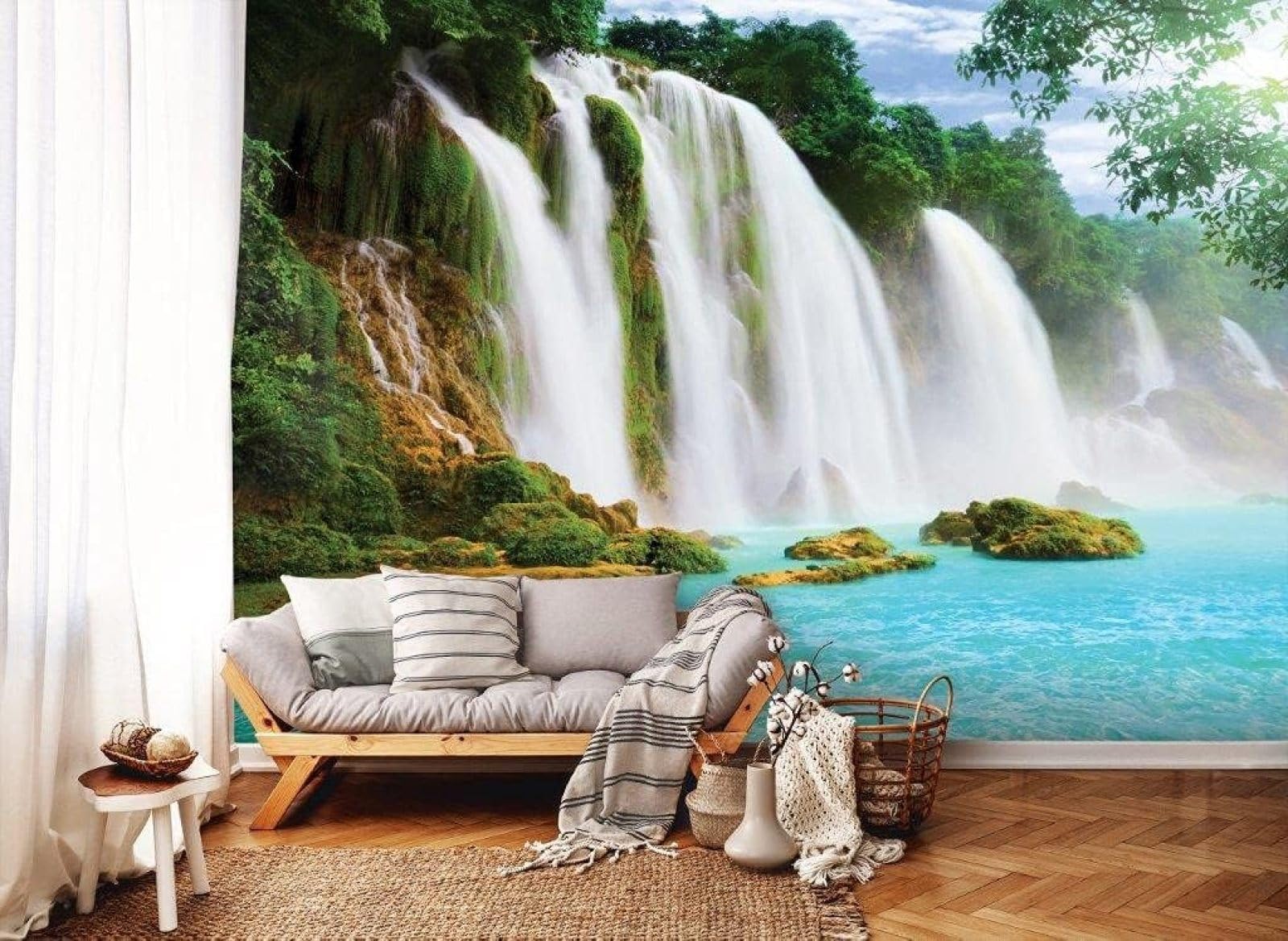 Kfjhgbdshhj 3D Mural Photo Mural-Wallpaper Photo, Waterfall, 3D Nature, Trees, Landscape, River, Sea For Living Room, Bedroom,200Cmx140cm Poster - Wall Sticker - Frameless Picture