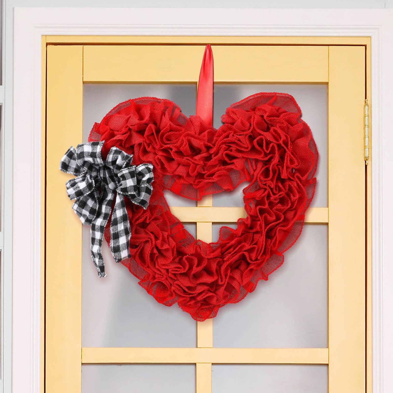 Guirnalda Colgante de Corazón de Tela para Puerta de Entrada, Decoración de San Valentín, Boda y Compromiso, Diámetro 35 Cm, Adorno Romántico para Hogar y Eventos