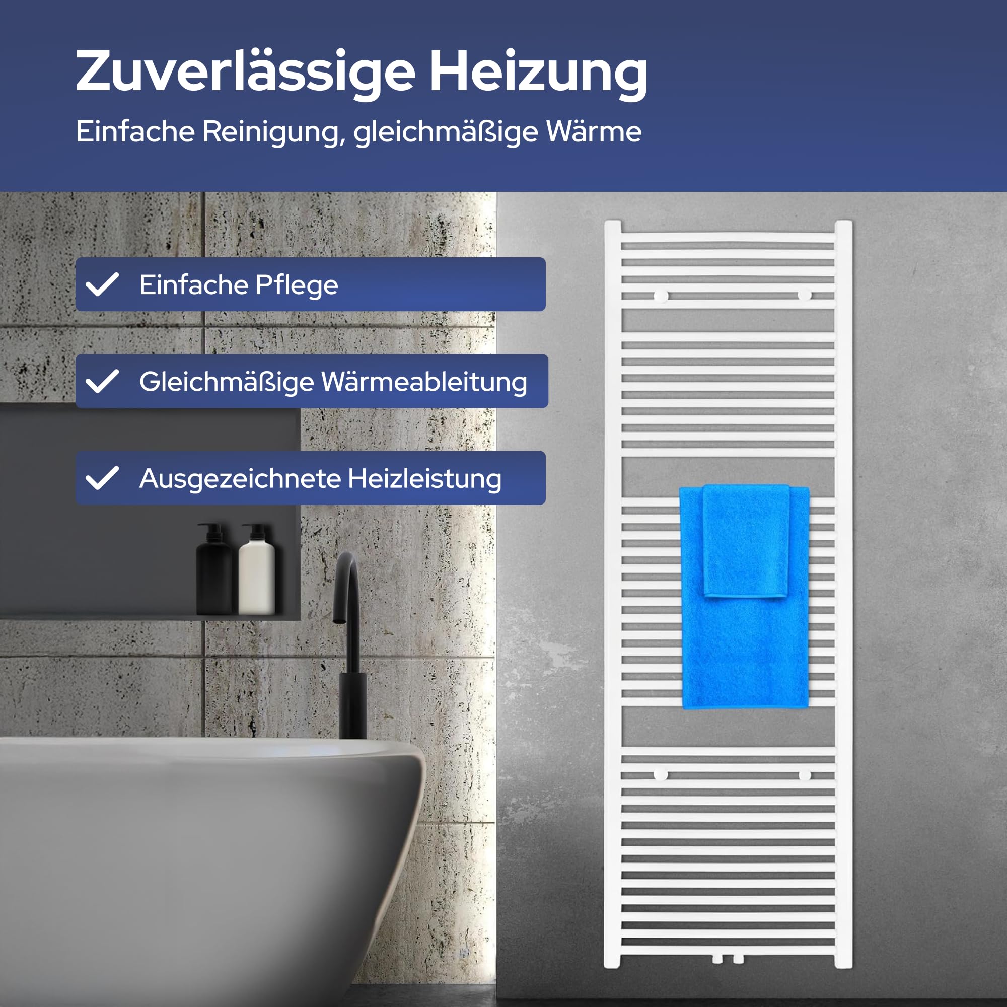 VILSTEIN® Badheizkörper Elektrisch Handtuchheizkörper mit Seitenanschluss Wandheizkörper