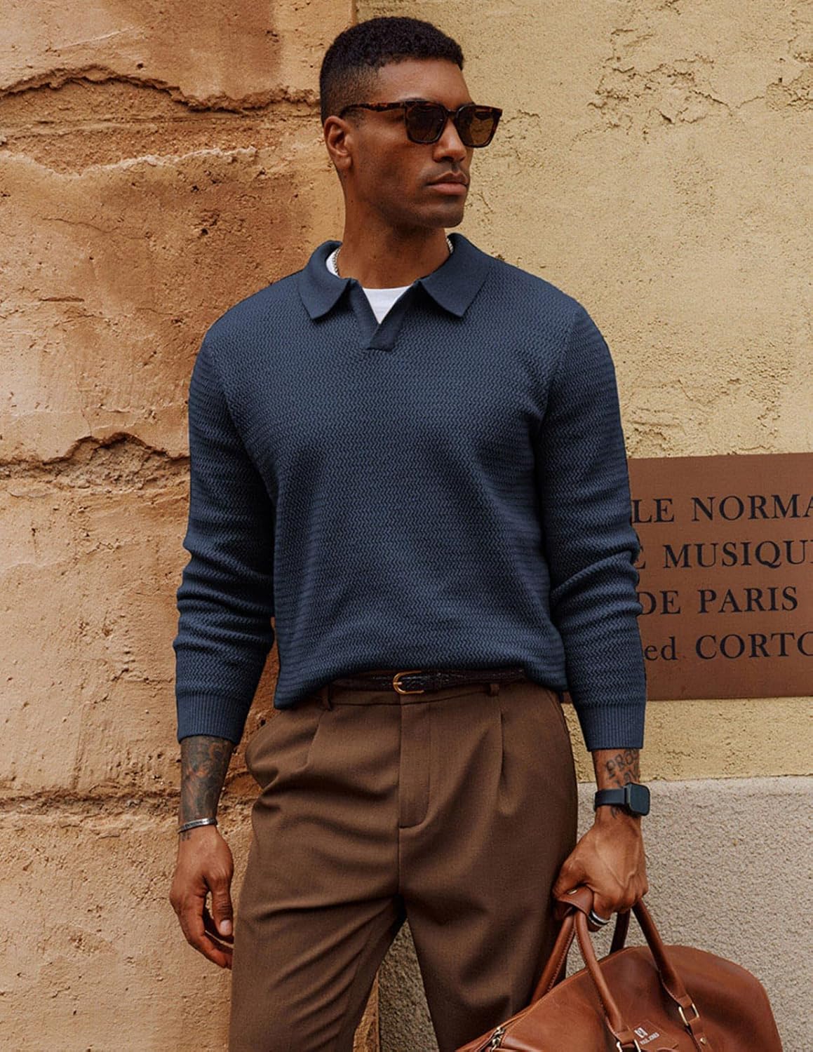 PJ PAUL JONES Mens Sweater V Neck Pullover Sweater Long Sleeve Cable Knit Textured Sweater - Image 3