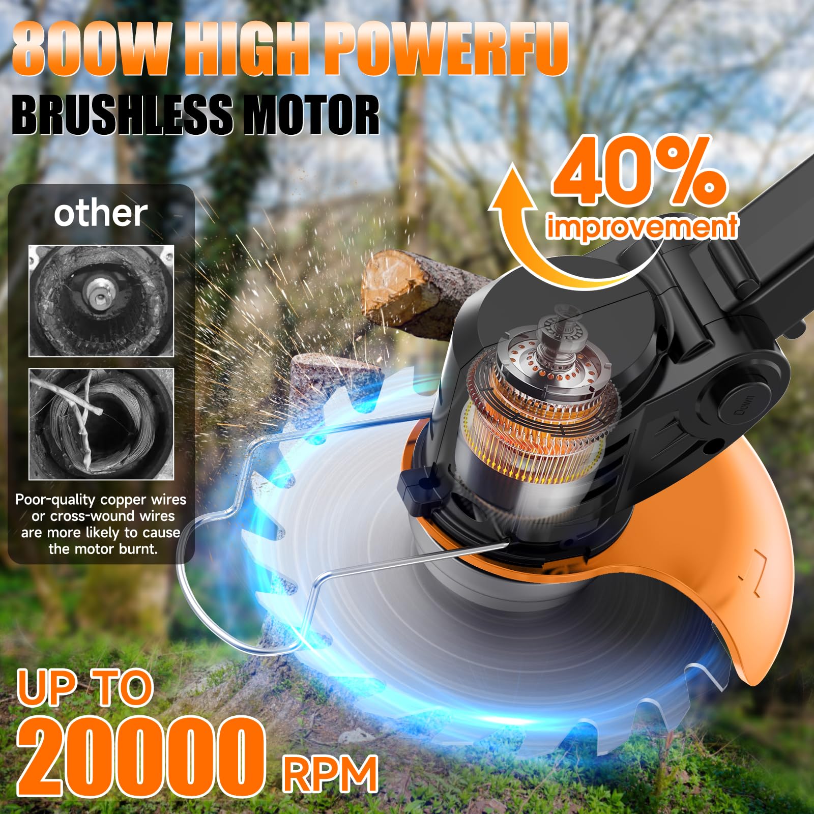 Weed Eater - Stringhe elettriche senza fili, con 2 batterie, 1 caricatore, 3 tipi di lame, alimentazione a batteria, leggera, per cortile e giardino