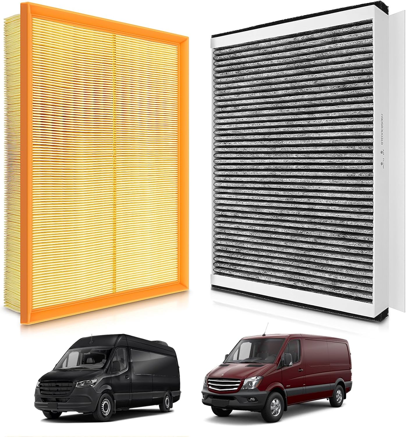 AUTOKAY Engine Cabin Air Filter Set Fits for Mercedes-Benz Sprinter 2007-2018 for Dodge Sprinter 2007-2009 for Freightliner Sprinter 2007-2019 RE# A0000903751 A9068300318 CA10330 CF10436 SA10330