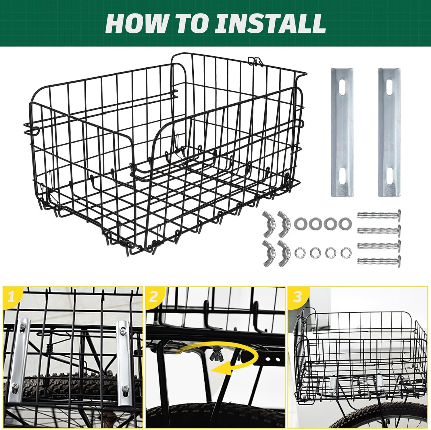 FRCOLOR Folding Rear Bike Basket Steel Thicken Storage Holder Multipurpose Bike Food Basket for Cycling Cargo Rack